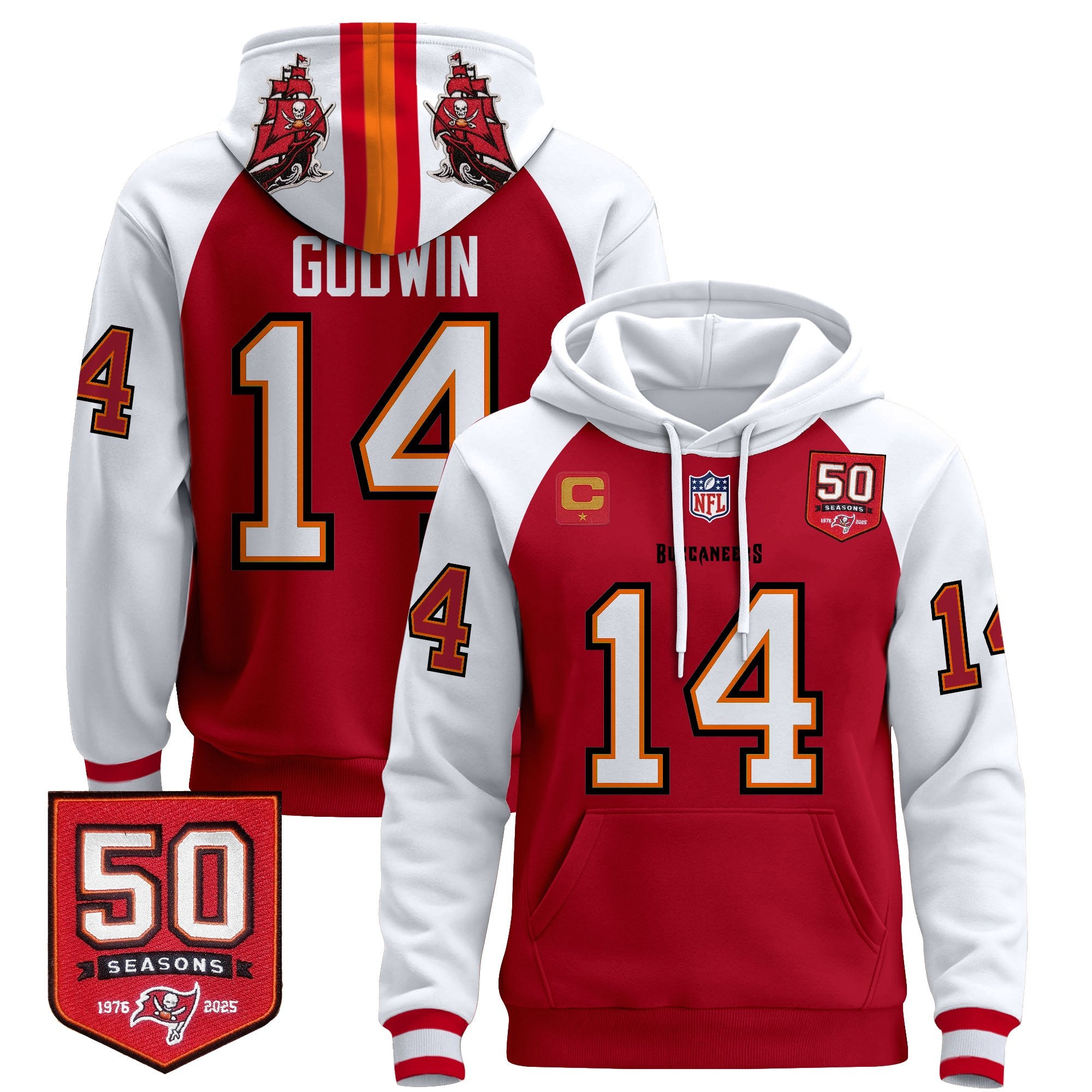 Men's Tampa Bay Buccaneers 50th Season Patch Premium Pullover Hoodie - All Stitched