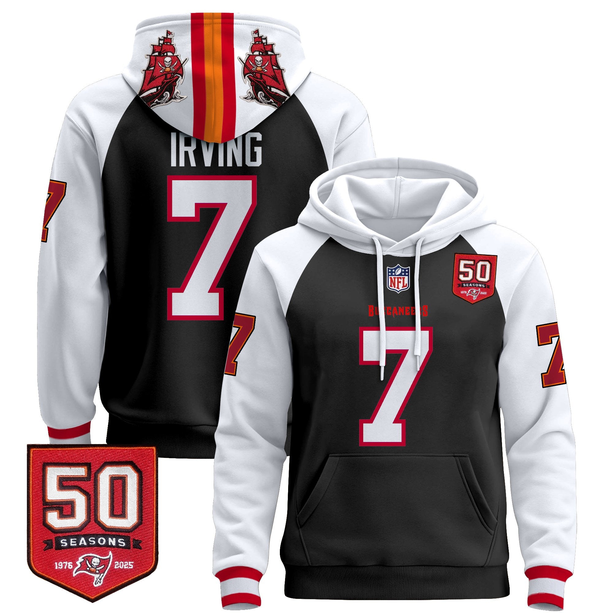 Men's Tampa Bay Buccaneers 50th Season Patch Premium Pullover Hoodie - All Stitched