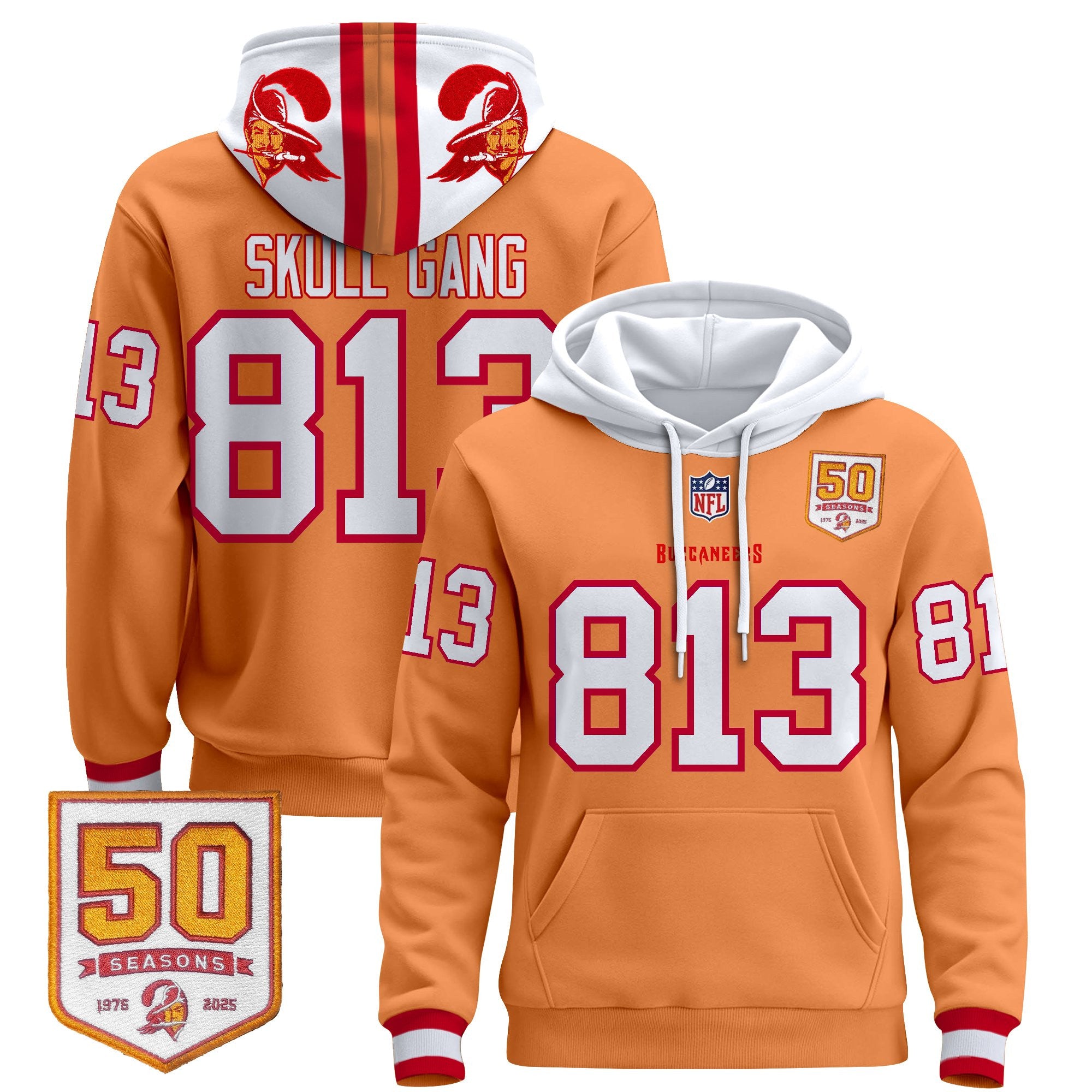 Men's Tampa Bay Buccaneers 50th Season Patch Premium Pullover Hoodie - All Stitched