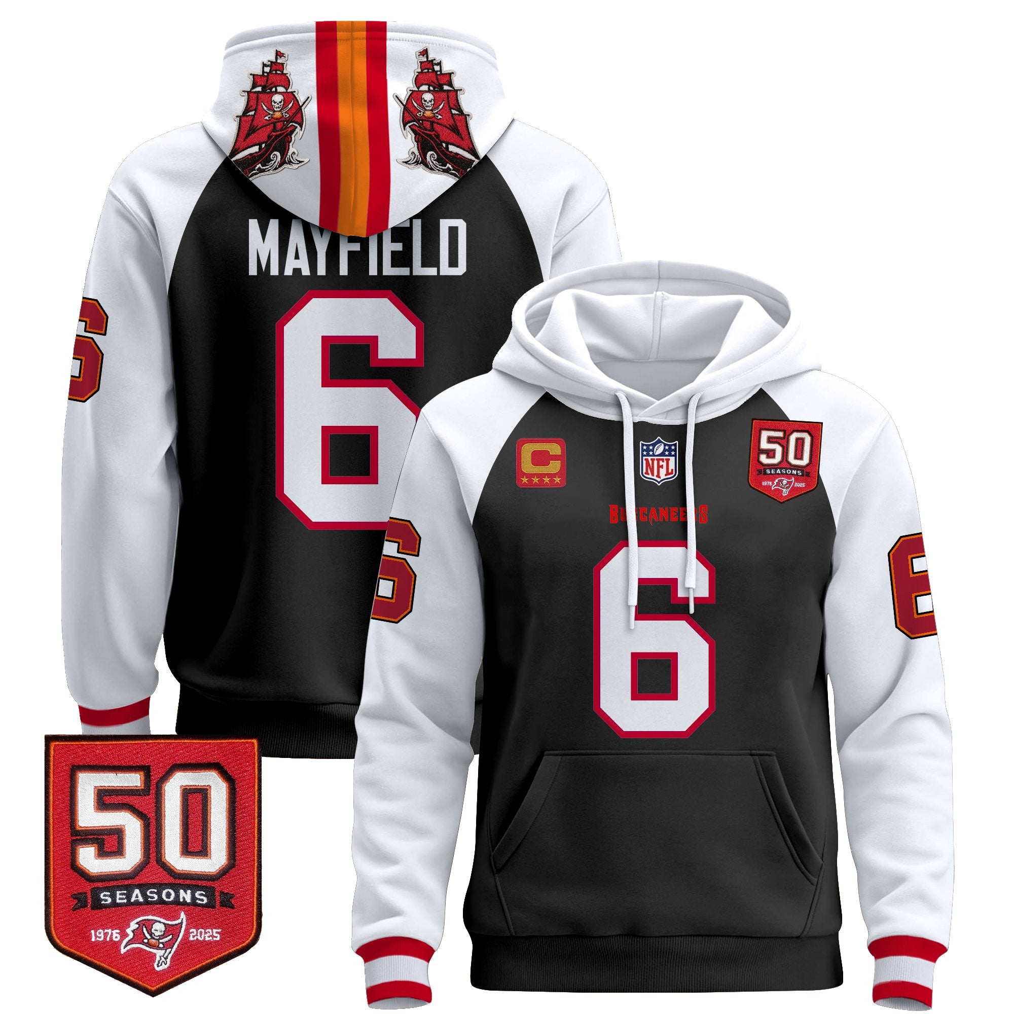 Men's Tampa Bay Buccaneers 50th Season Patch Premium Pullover Hoodie - All Stitched