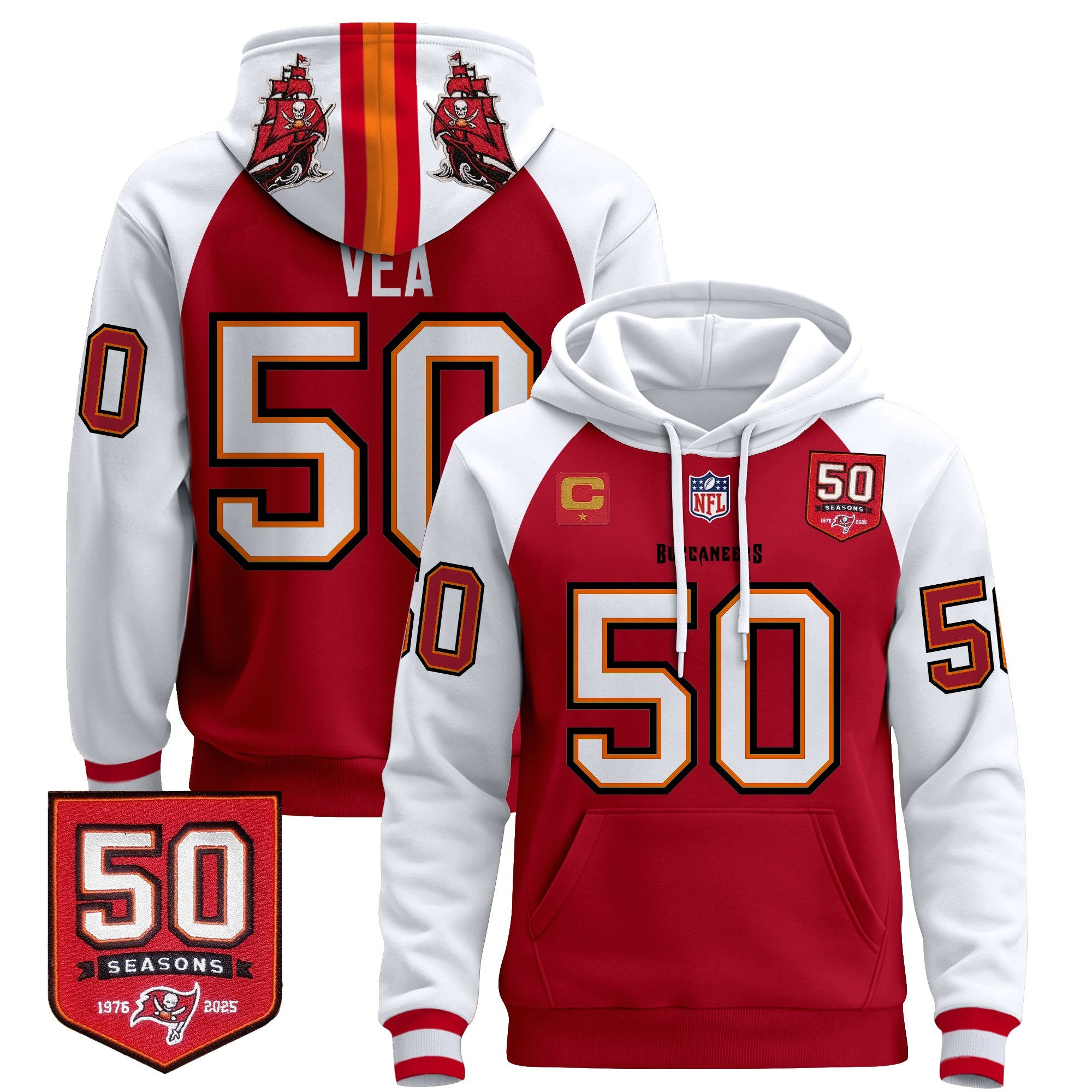 Men's Tampa Bay Buccaneers 50th Season Patch Premium Pullover Hoodie - All Stitched