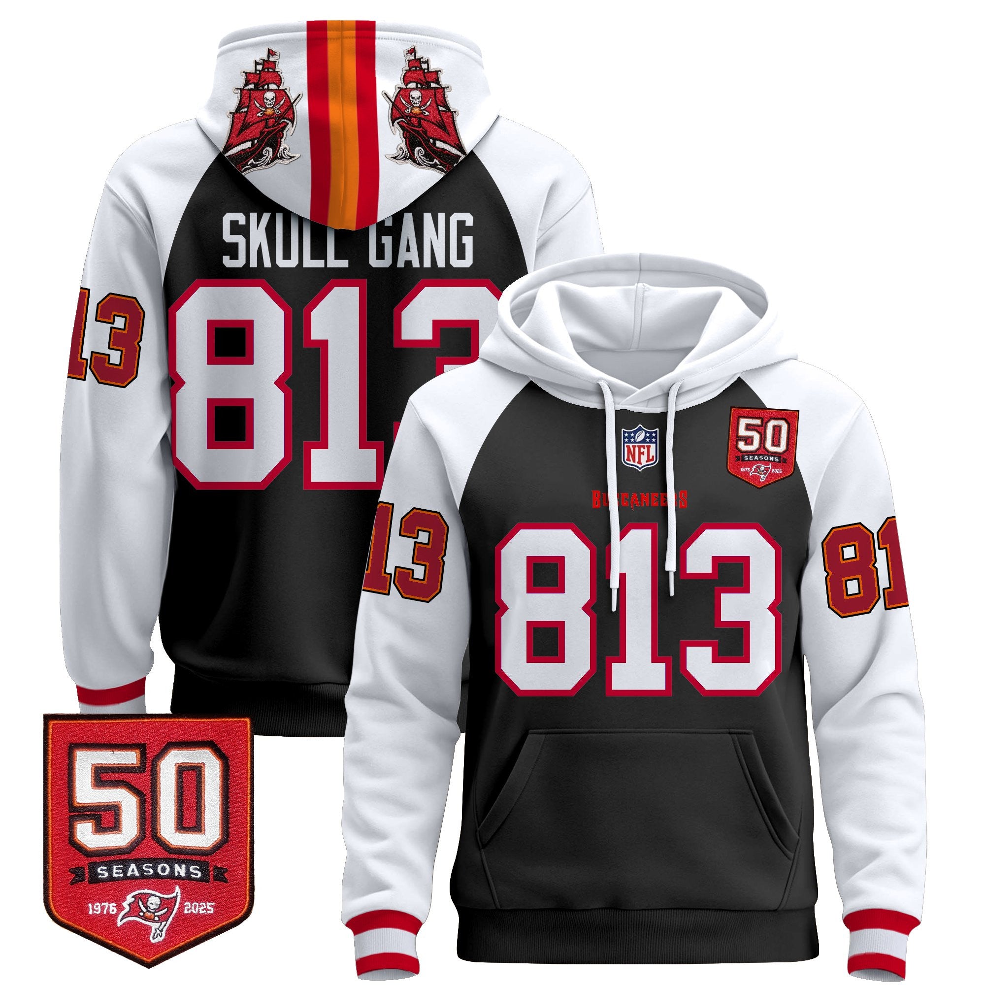 Men's Tampa Bay Buccaneers 50th Season Patch Premium Pullover Hoodie - All Stitched