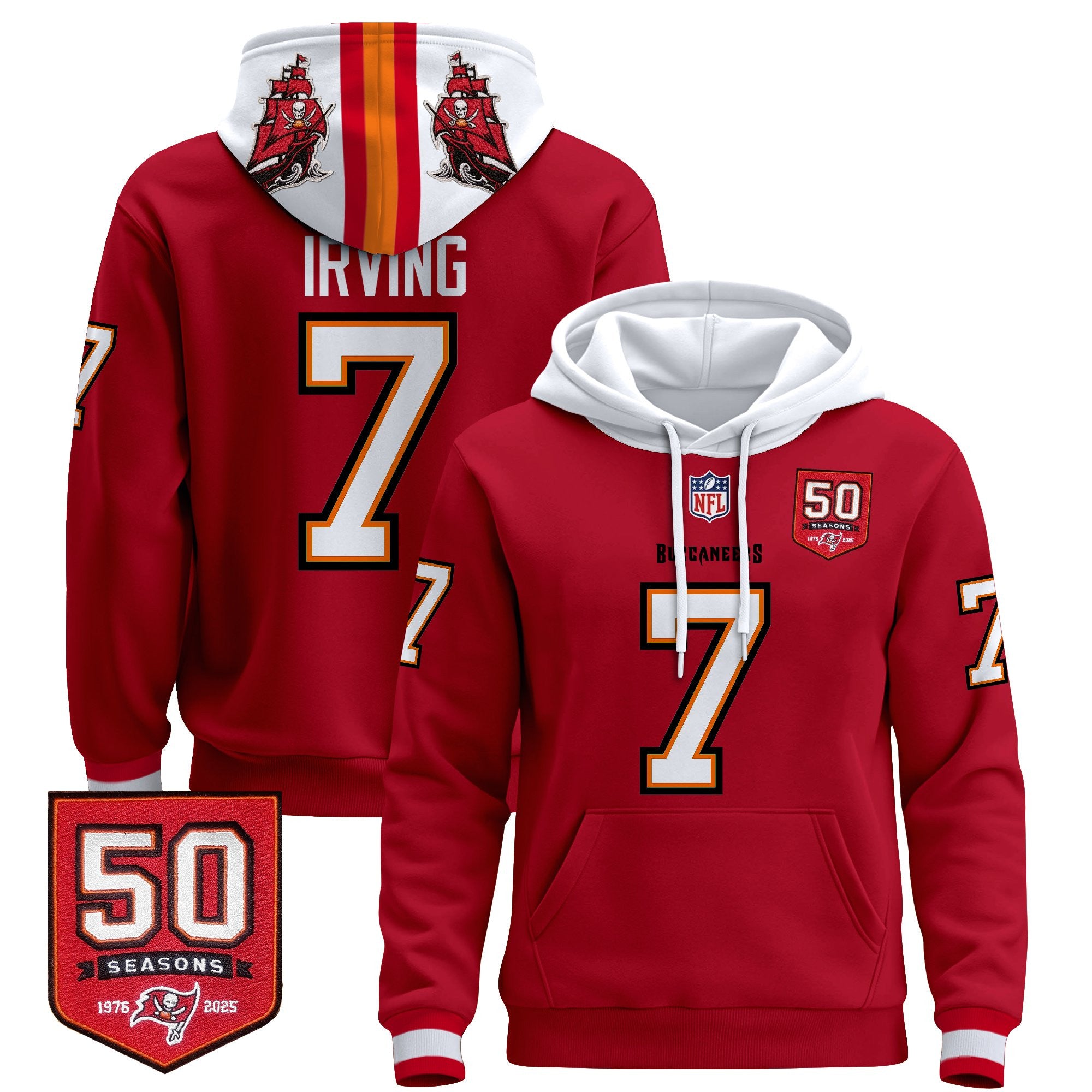 Men's Tampa Bay Buccaneers 50th Season Patch Premium Pullover Hoodie - All Stitched