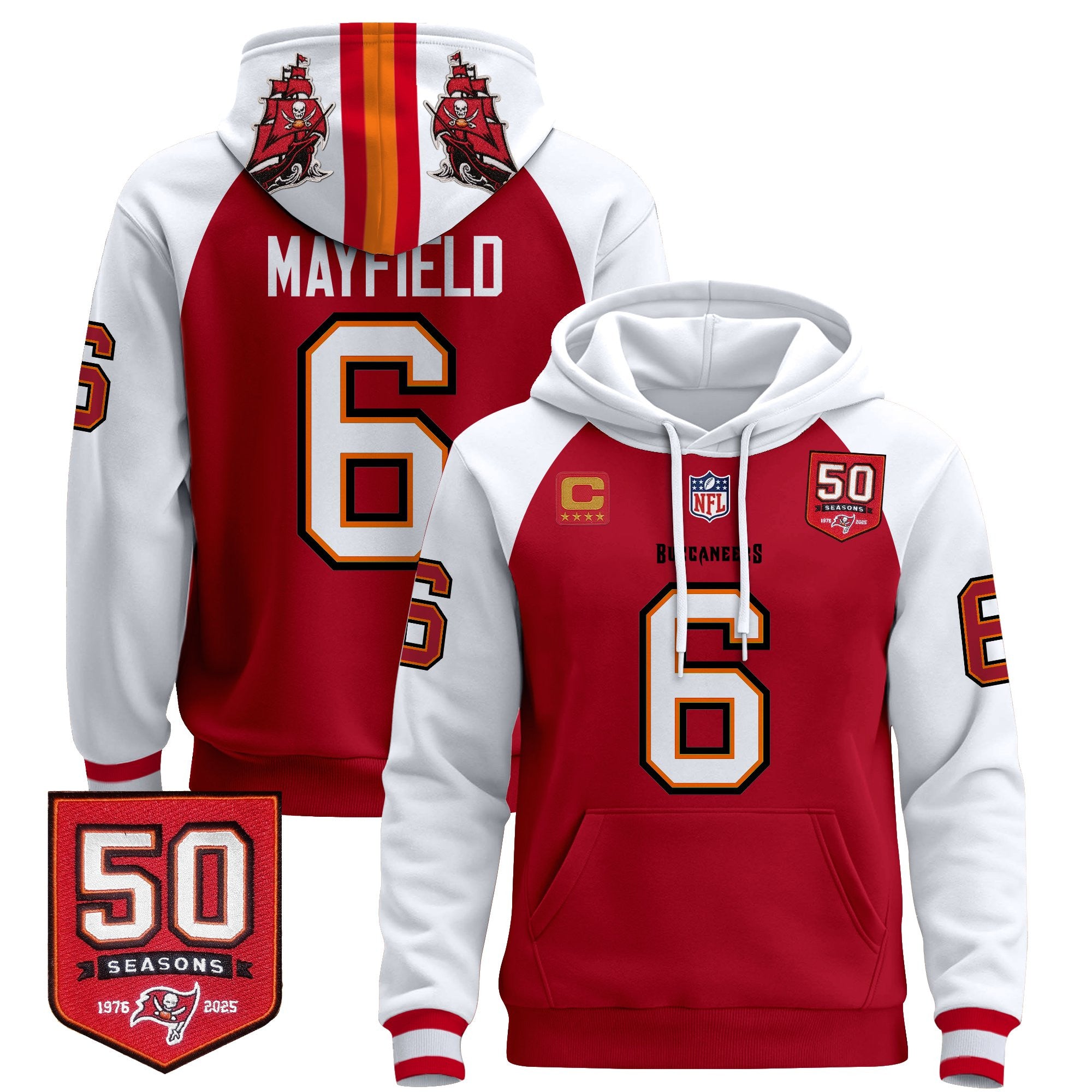 Men's Tampa Bay Buccaneers 50th Season Patch Premium Pullover Hoodie - All Stitched
