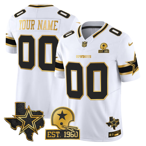 Dallas Cowboys Est. 1960 & Texas Patch Gold Vapor Limited Custom Jersey - All Stitched