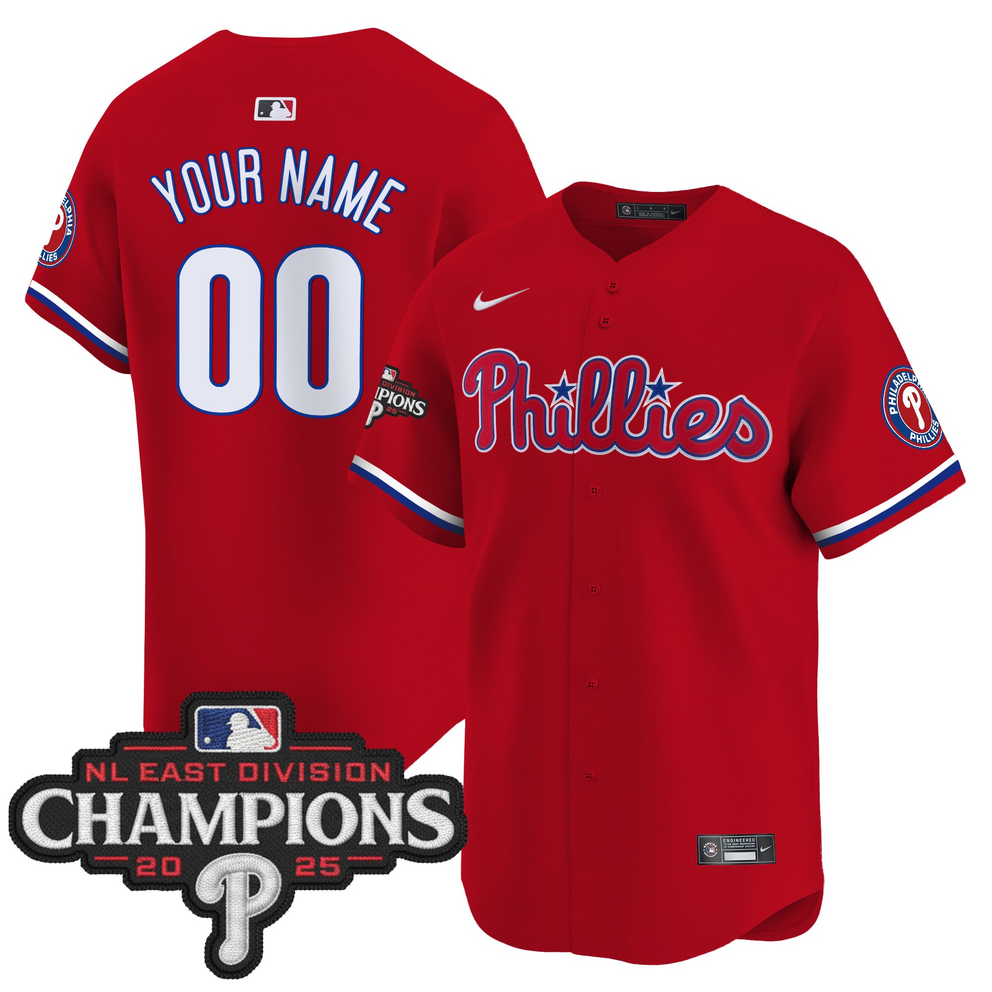 Philadelphia Phillies 2025 NL East Division Champions Patch Vapor Premier Limited Custom Jersey - All Stitched