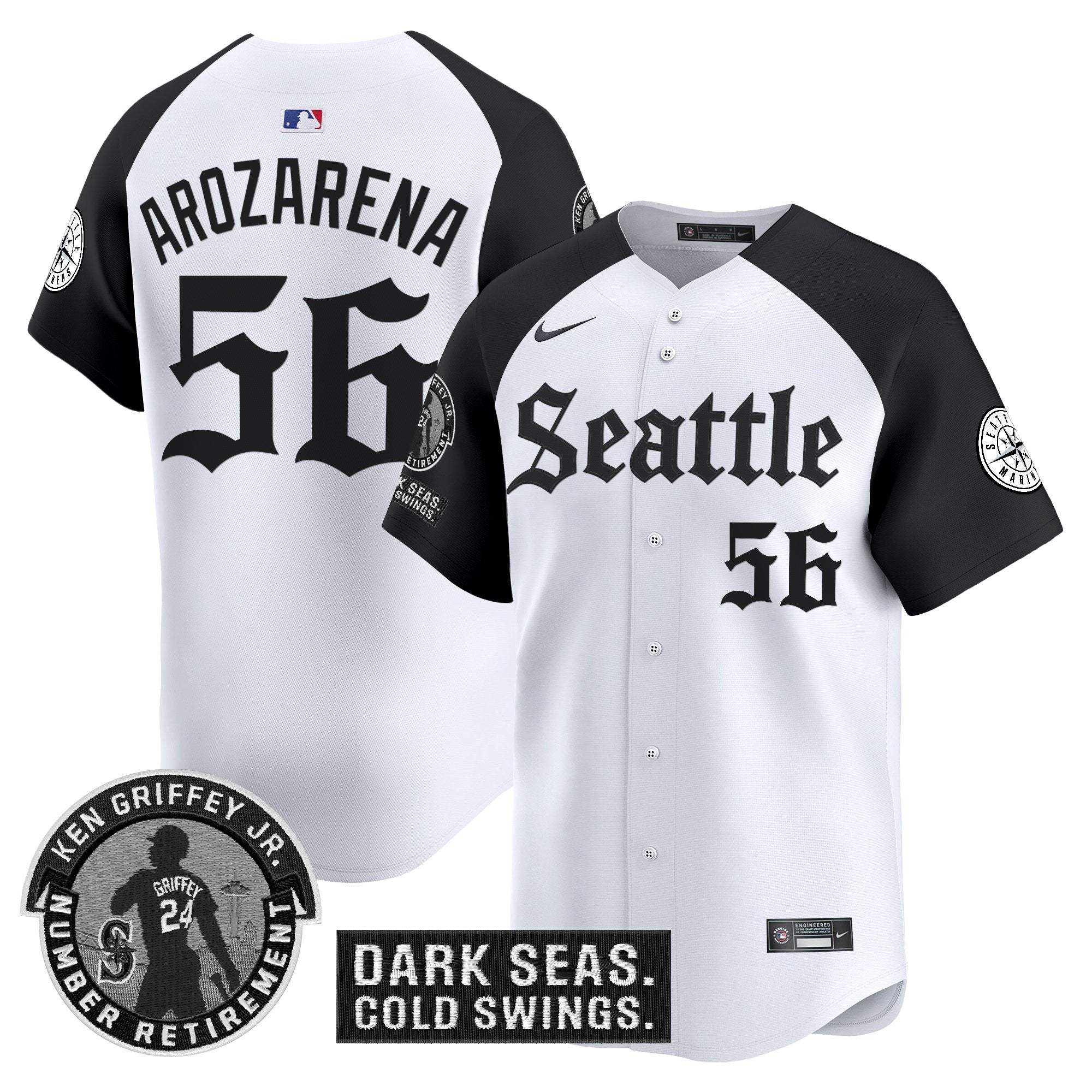 Men's Seattle Mariners 'Gothic Edition' Vapor Premier Limited Jersey - Ken Griffey Jr. Patch - All Stitched
