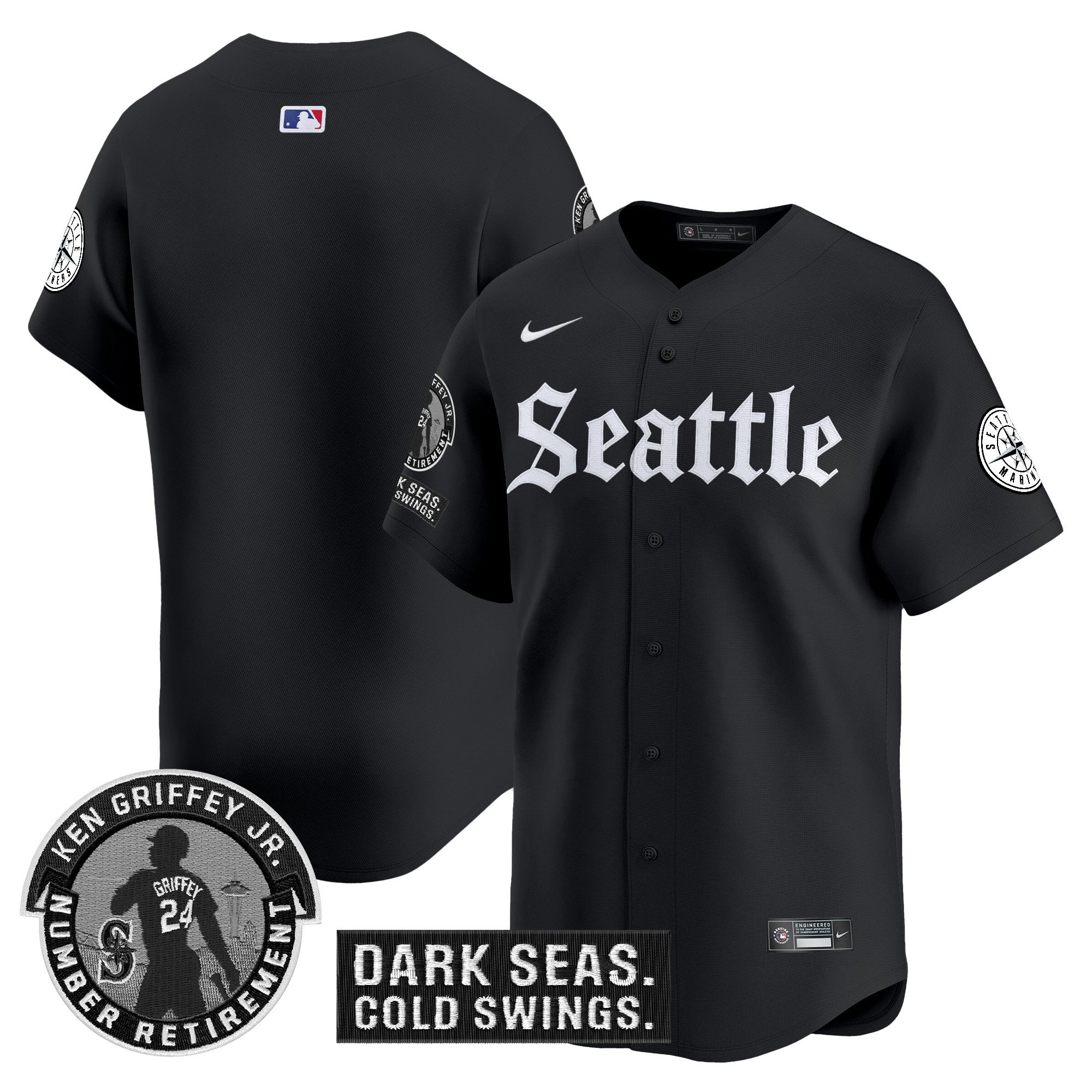 Men's Seattle Mariners 'Gothic Edition' Vapor Premier Limited Jersey - Ken Griffey Jr. Patch - All Stitched