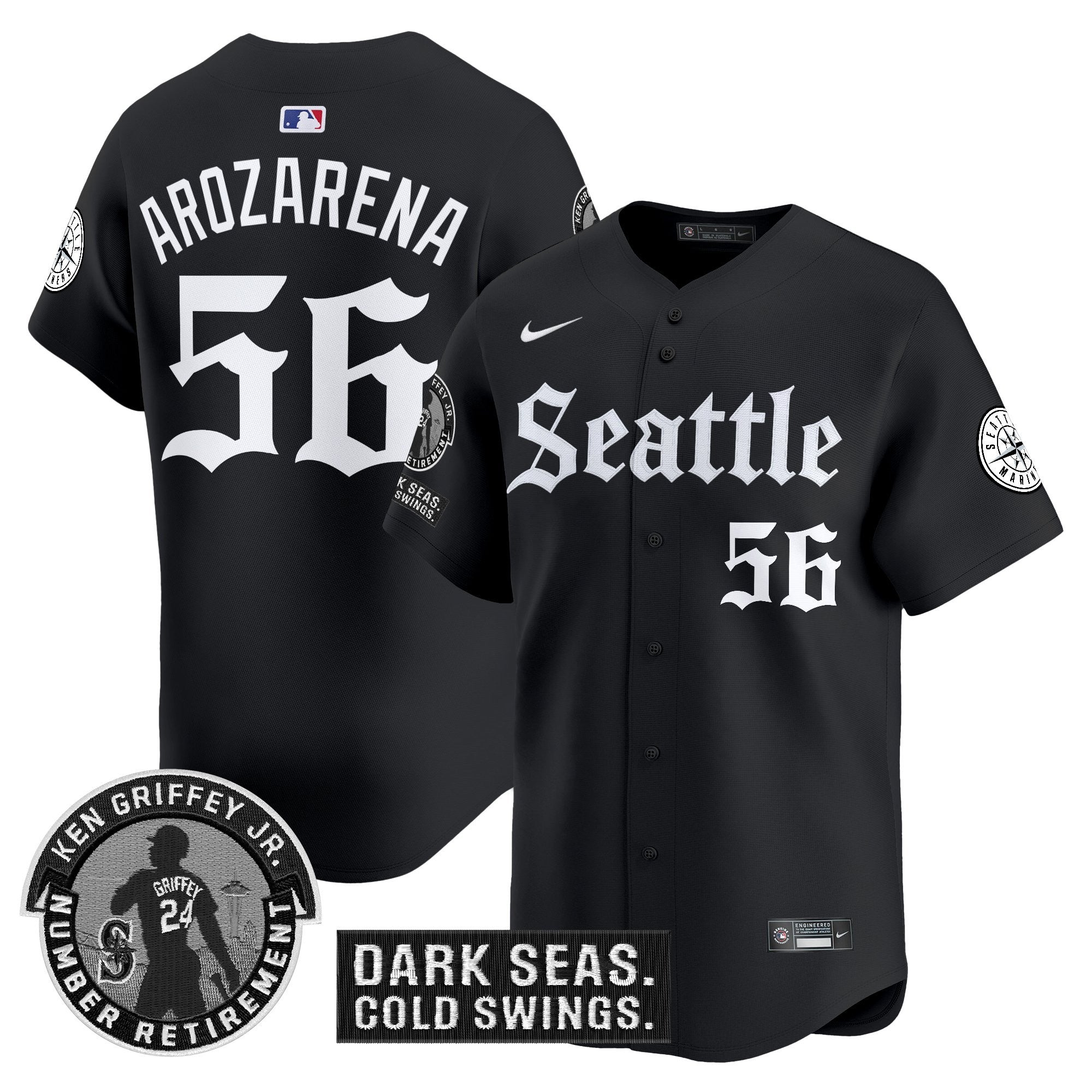 Men's Seattle Mariners 'Gothic Edition' Vapor Premier Limited Jersey - Ken Griffey Jr. Patch - All Stitched
