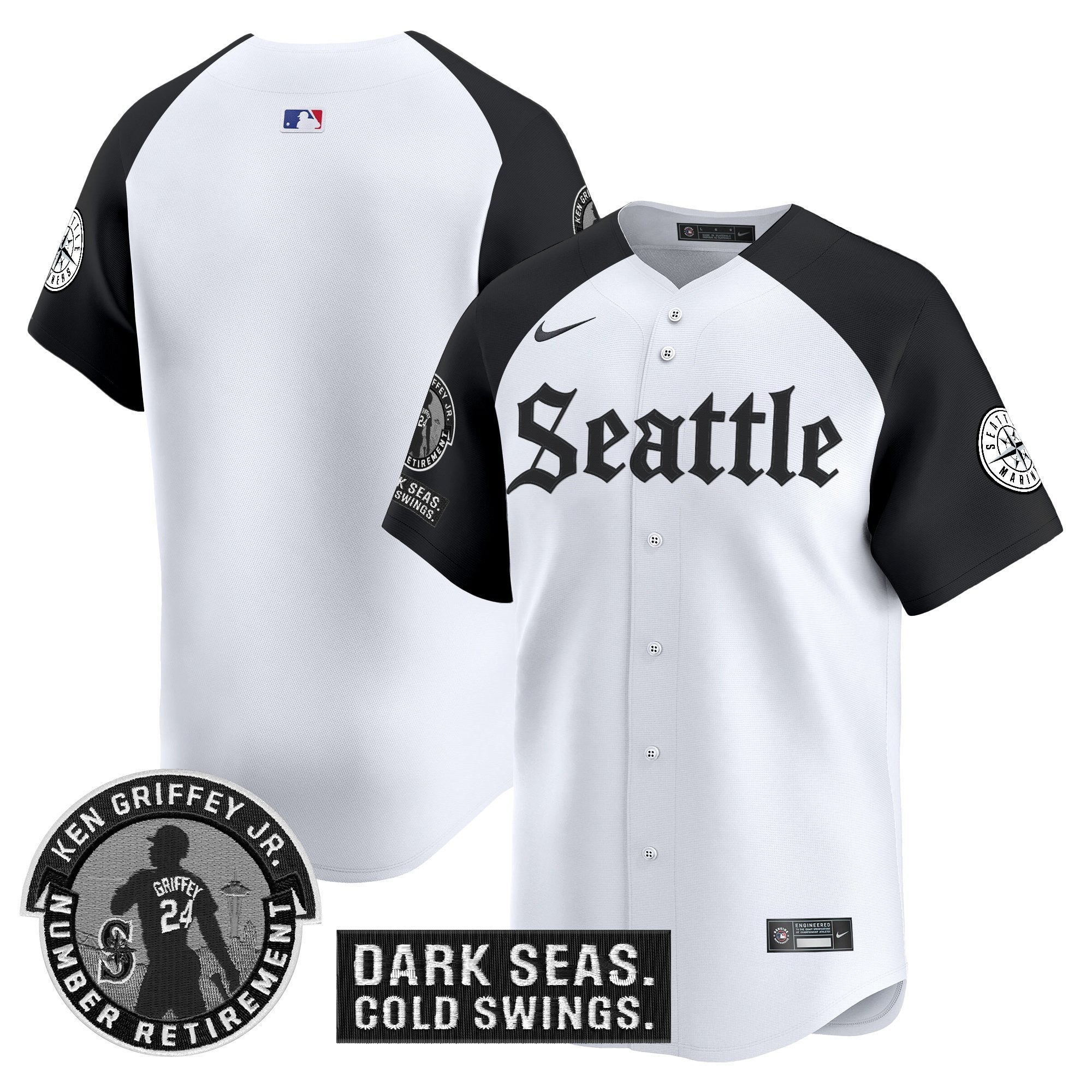 Men's Seattle Mariners 'Gothic Edition' Vapor Premier Limited Jersey - Ken Griffey Jr. Patch - All Stitched
