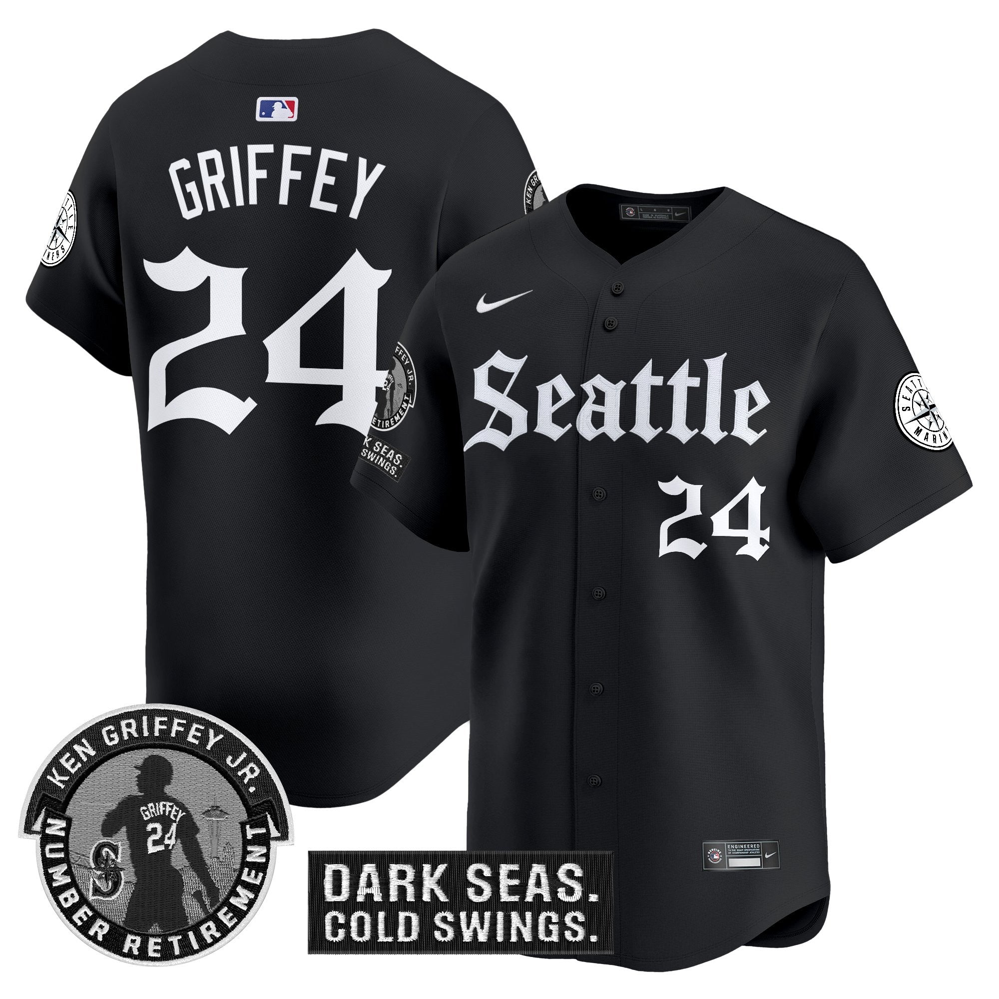 Men's Seattle Mariners 'Gothic Edition' Vapor Premier Limited Jersey - Ken Griffey Jr. Patch - All Stitched