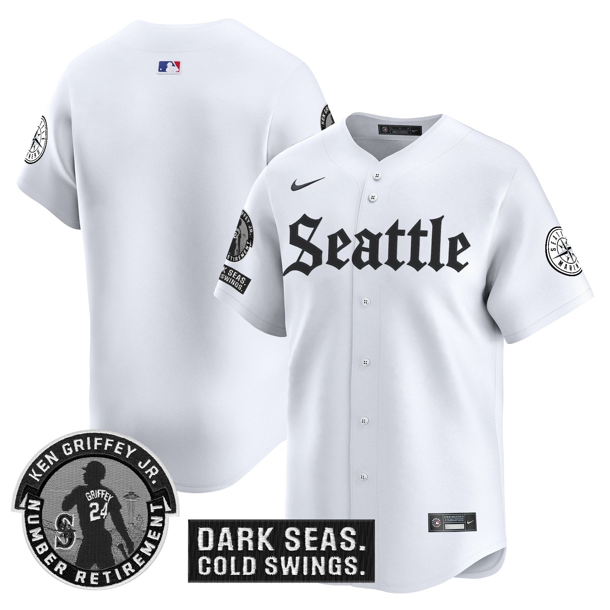 Men's Seattle Mariners 'Gothic Edition' Vapor Premier Limited Jersey - Ken Griffey Jr. Patch - All Stitched