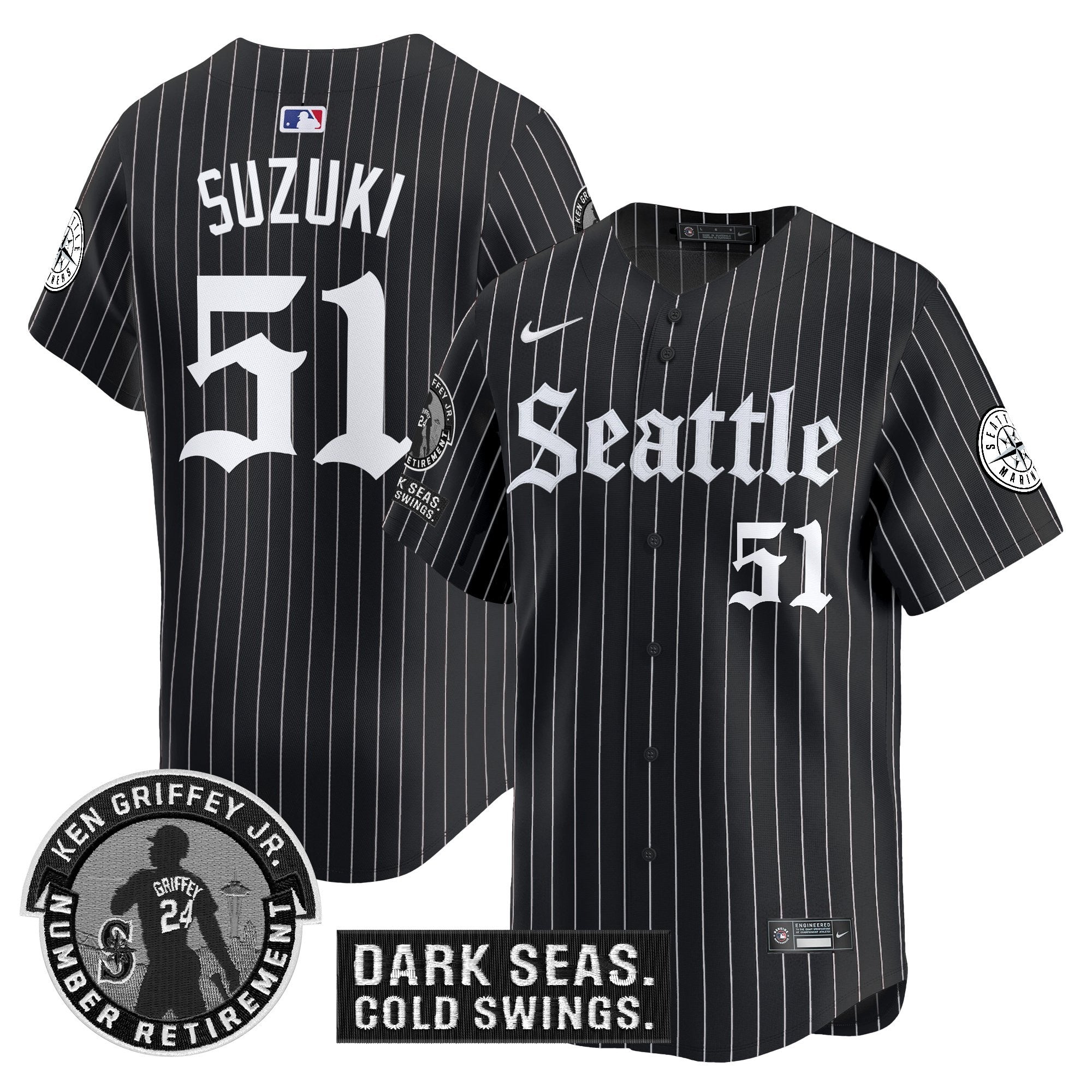 Men's Seattle Mariners 'Gothic Edition' Vapor Premier Limited Jersey - Ken Griffey Jr. Patch - All Stitched
