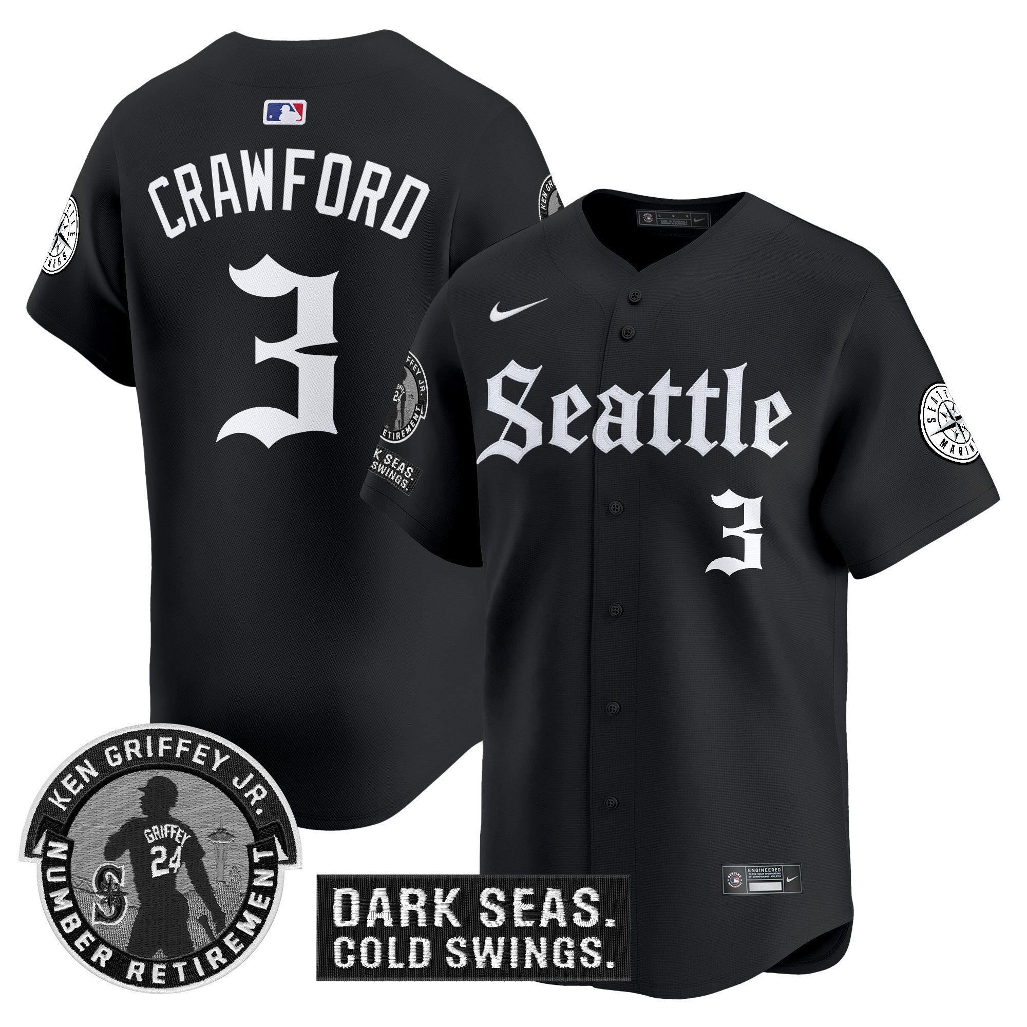 Men's Seattle Mariners 'Gothic Edition' Vapor Premier Limited Jersey - Ken Griffey Jr. Patch - All Stitched