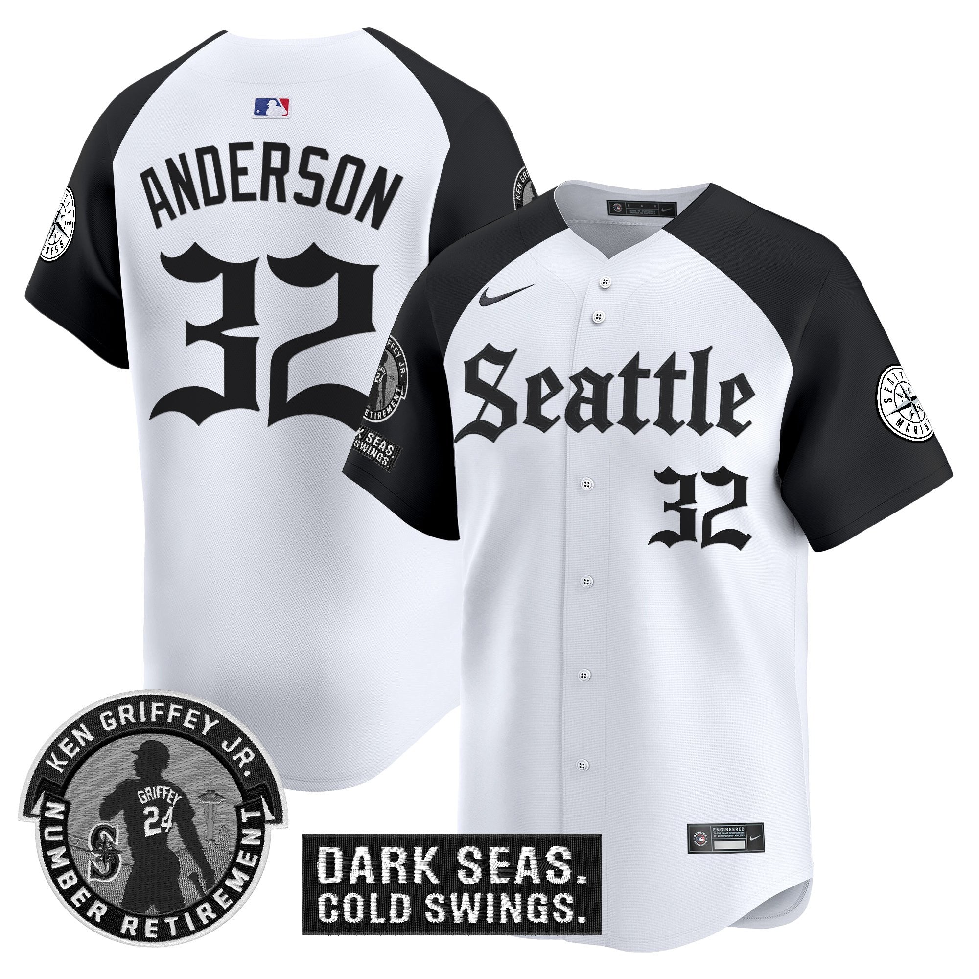 Men's Seattle Mariners 'Gothic Edition' Vapor Premier Limited Jersey - Ken Griffey Jr. Patch - All Stitched