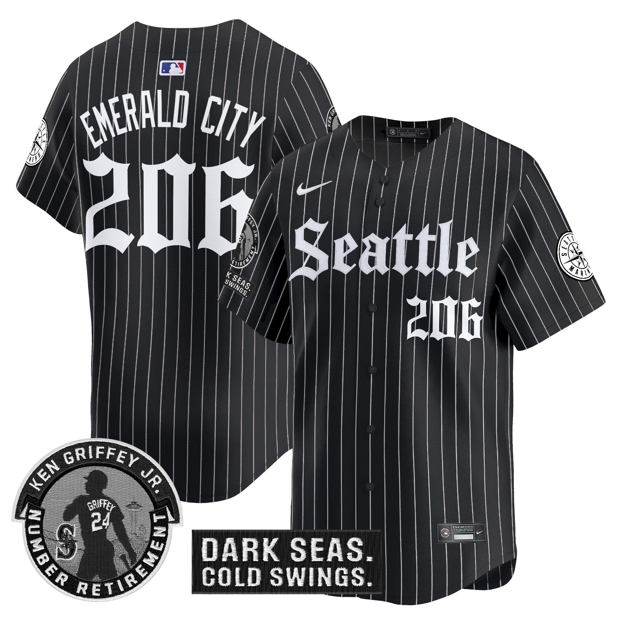 Men's Seattle Mariners 'Gothic Edition' Vapor Premier Limited Jersey - Ken Griffey Jr. Patch - All Stitched