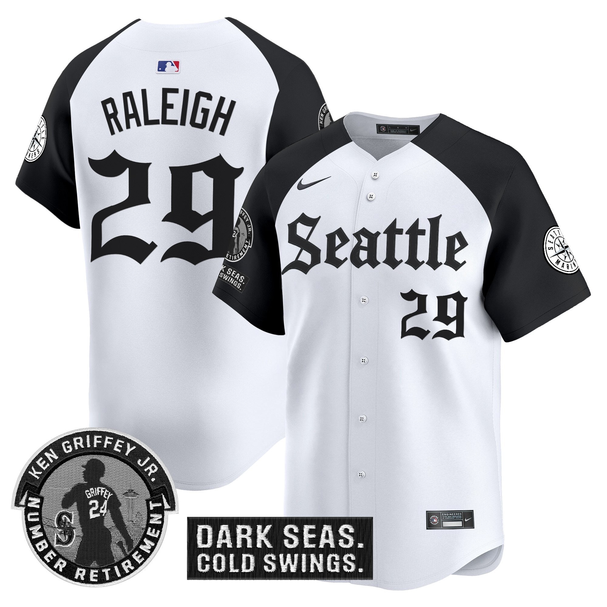 Men's Seattle Mariners 'Gothic Edition' Vapor Premier Limited Jersey - Ken Griffey Jr. Patch - All Stitched