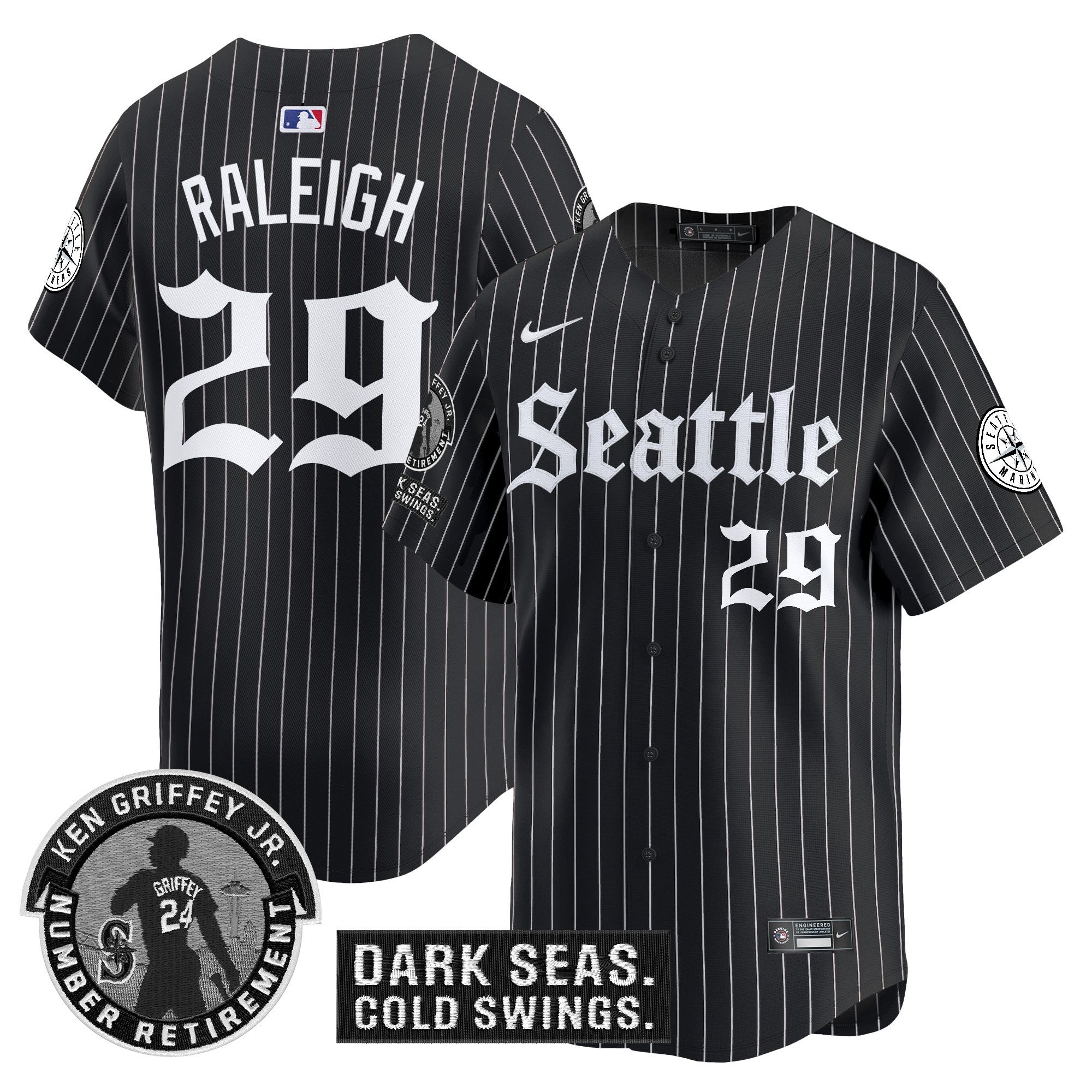 Men's Seattle Mariners 'Gothic Edition' Vapor Premier Limited Jersey - Ken Griffey Jr. Patch - All Stitched