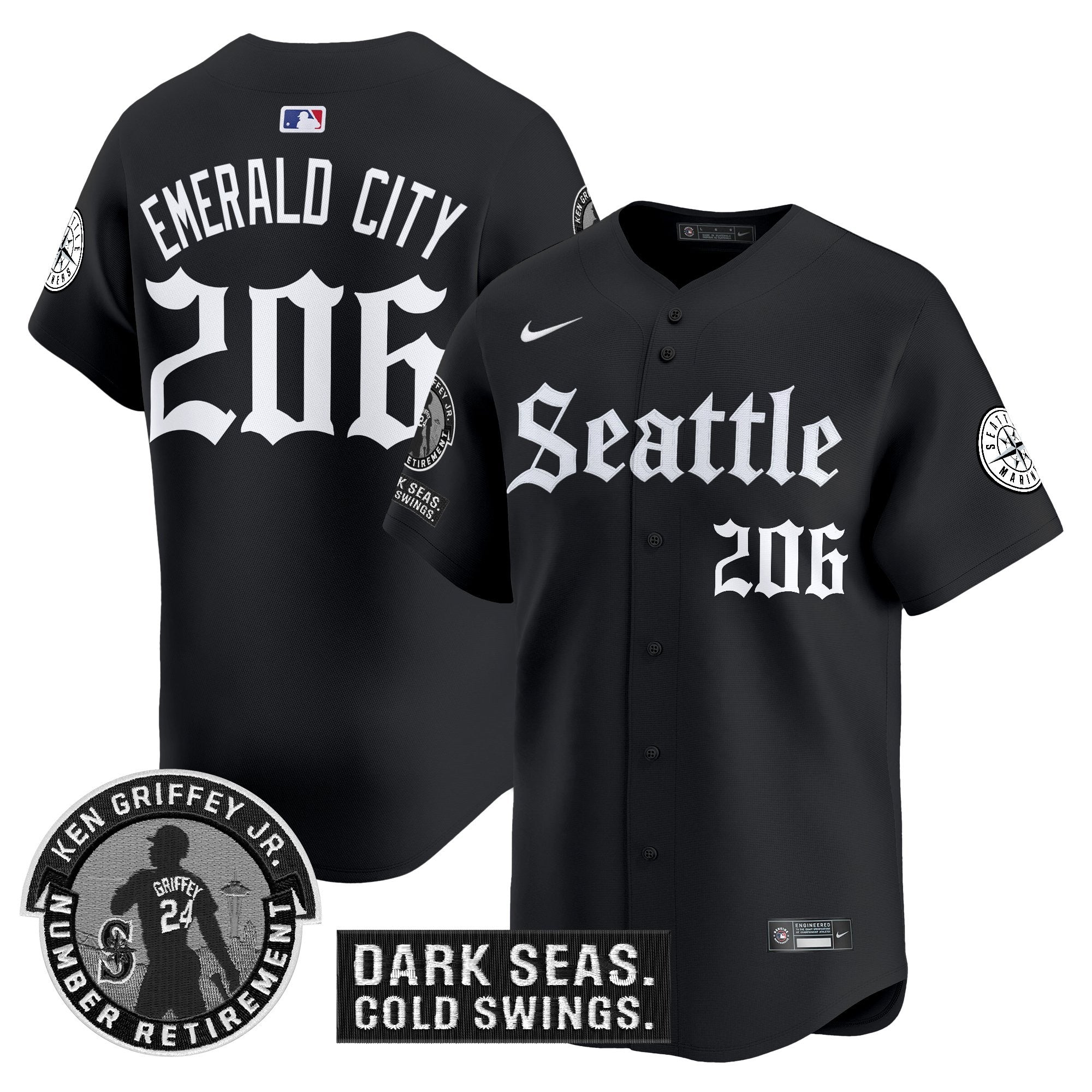 Men's Seattle Mariners 'Gothic Edition' Vapor Premier Limited Jersey - Ken Griffey Jr. Patch - All Stitched