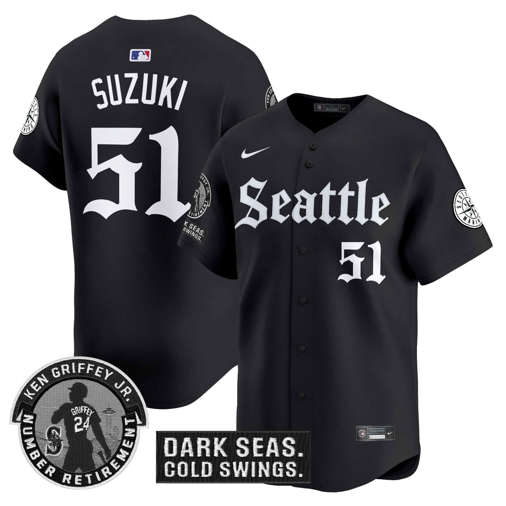 Men's Seattle Mariners 'Gothic Edition' Vapor Premier Limited Jersey - Ken Griffey Jr. Patch - All Stitched