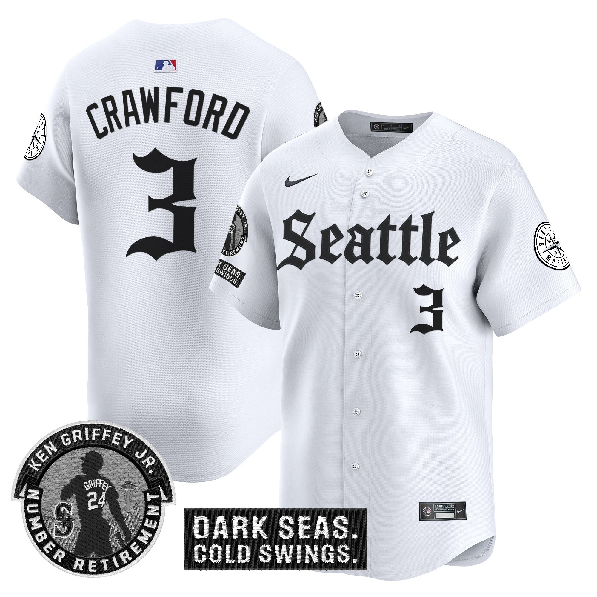 Men's Seattle Mariners 'Gothic Edition' Vapor Premier Limited Jersey - Ken Griffey Jr. Patch - All Stitched