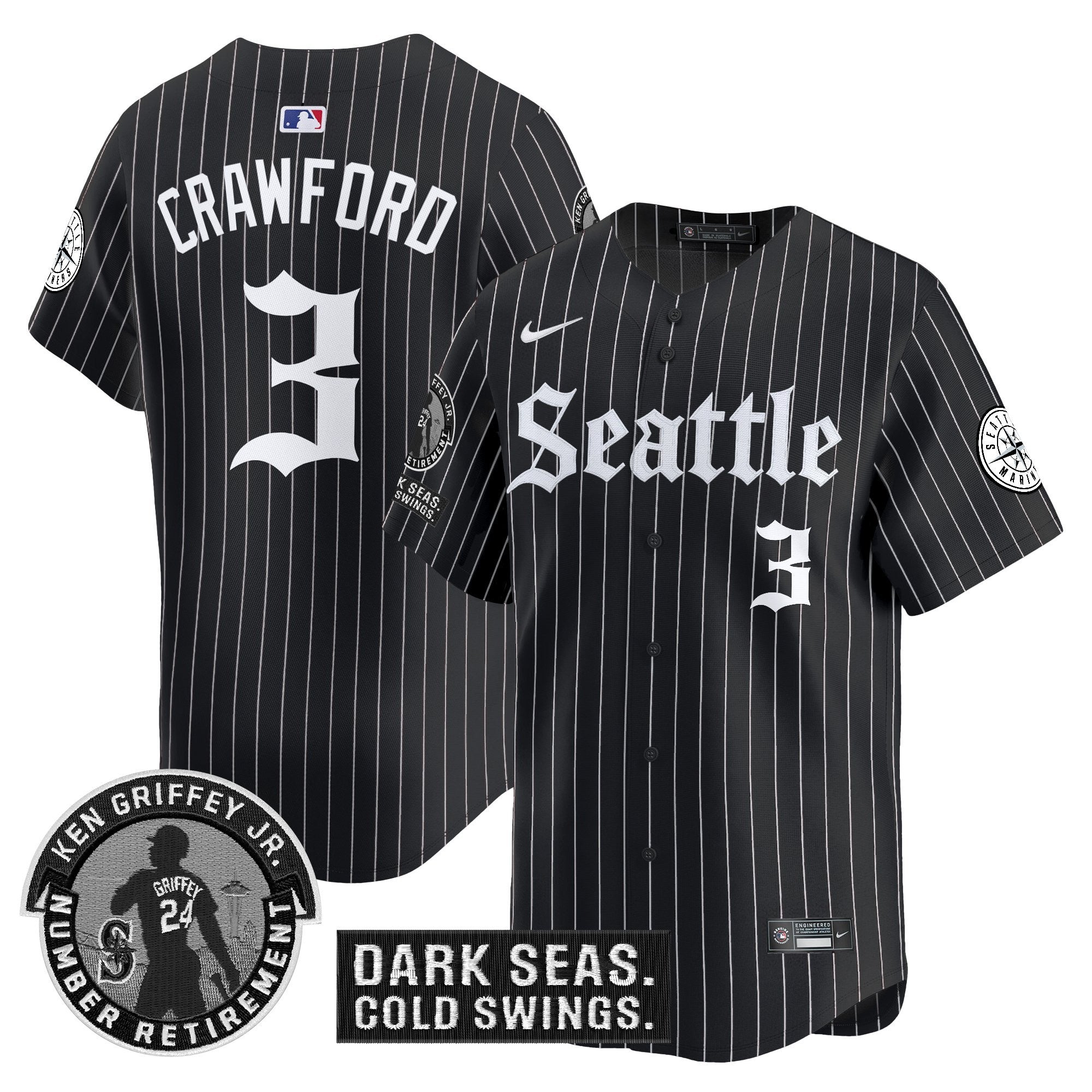 Men's Seattle Mariners 'Gothic Edition' Vapor Premier Limited Jersey - Ken Griffey Jr. Patch - All Stitched