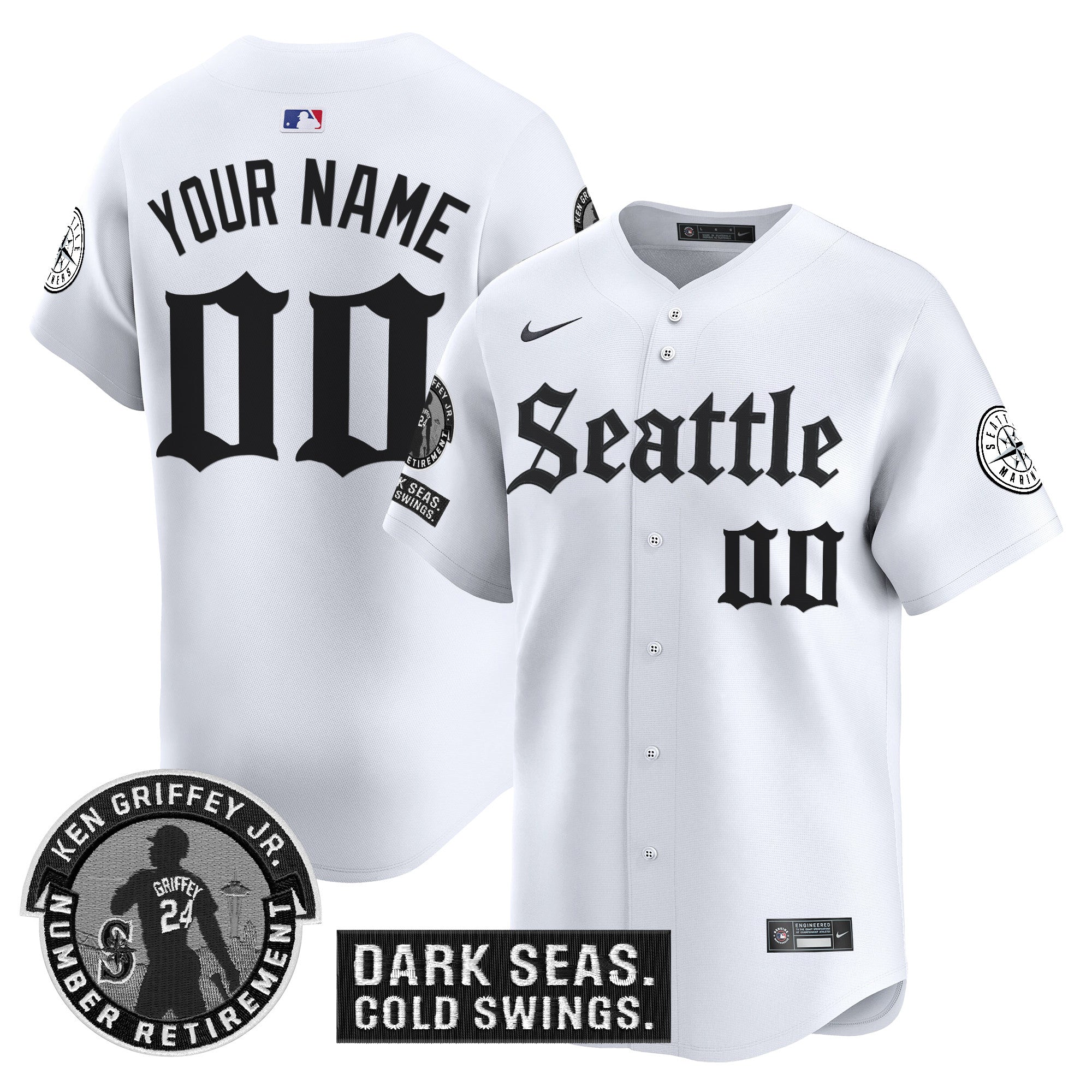 Seattle Mariners 'Gothic Edition' Vapor Premier Limited Custom Jersey - Ken Griffey Jr. Patch - All Stitched