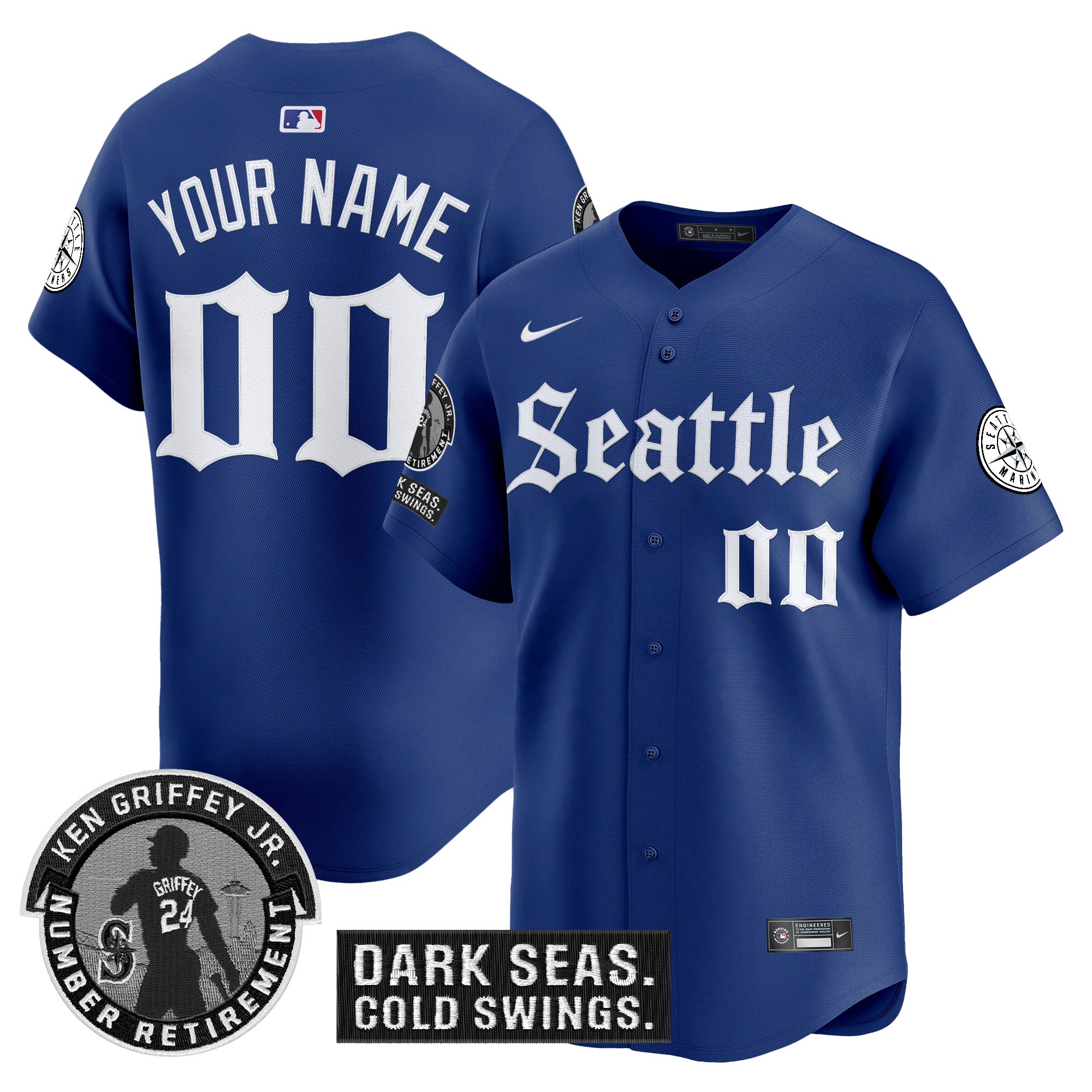 Seattle Mariners 'Gothic Edition' Vapor Premier Limited Custom Jersey - Ken Griffey Jr. Patch - All Stitched