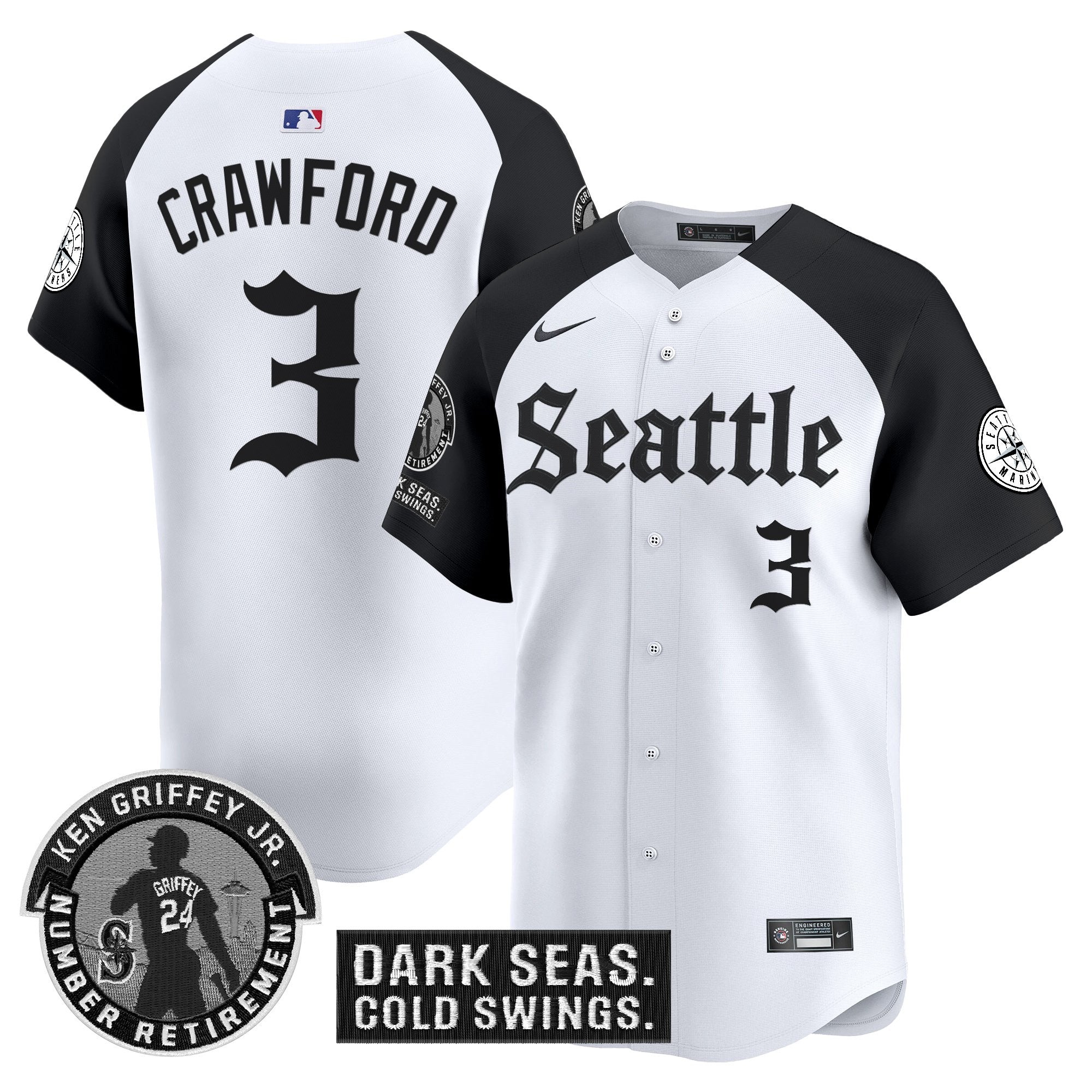 Men's Seattle Mariners 'Gothic Edition' Vapor Premier Limited Jersey - Ken Griffey Jr. Patch - All Stitched