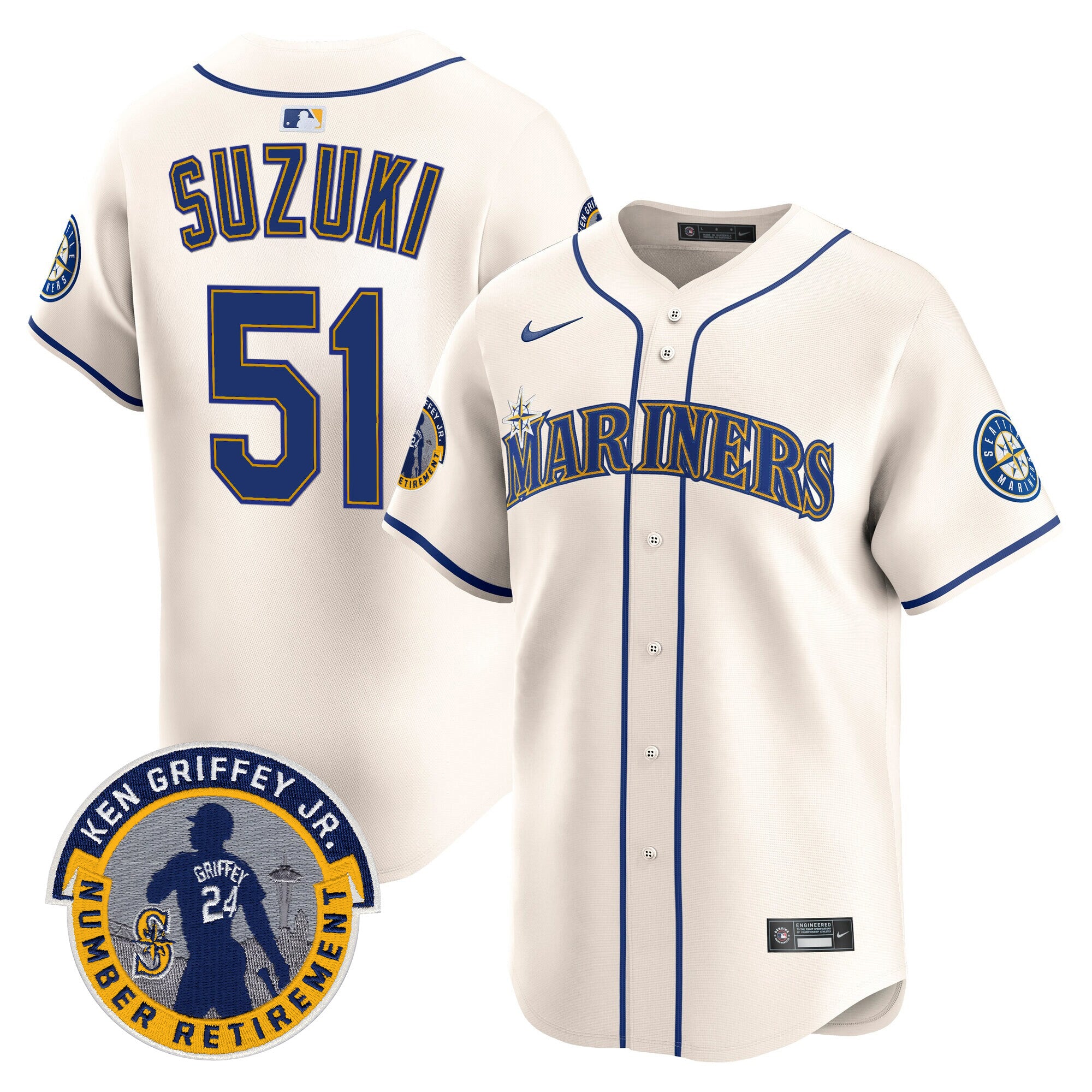 Men's Seattle Mariners 2025 Ken Griffey Jr. Patch Vapor Premier Limited Jersey - All Stitched