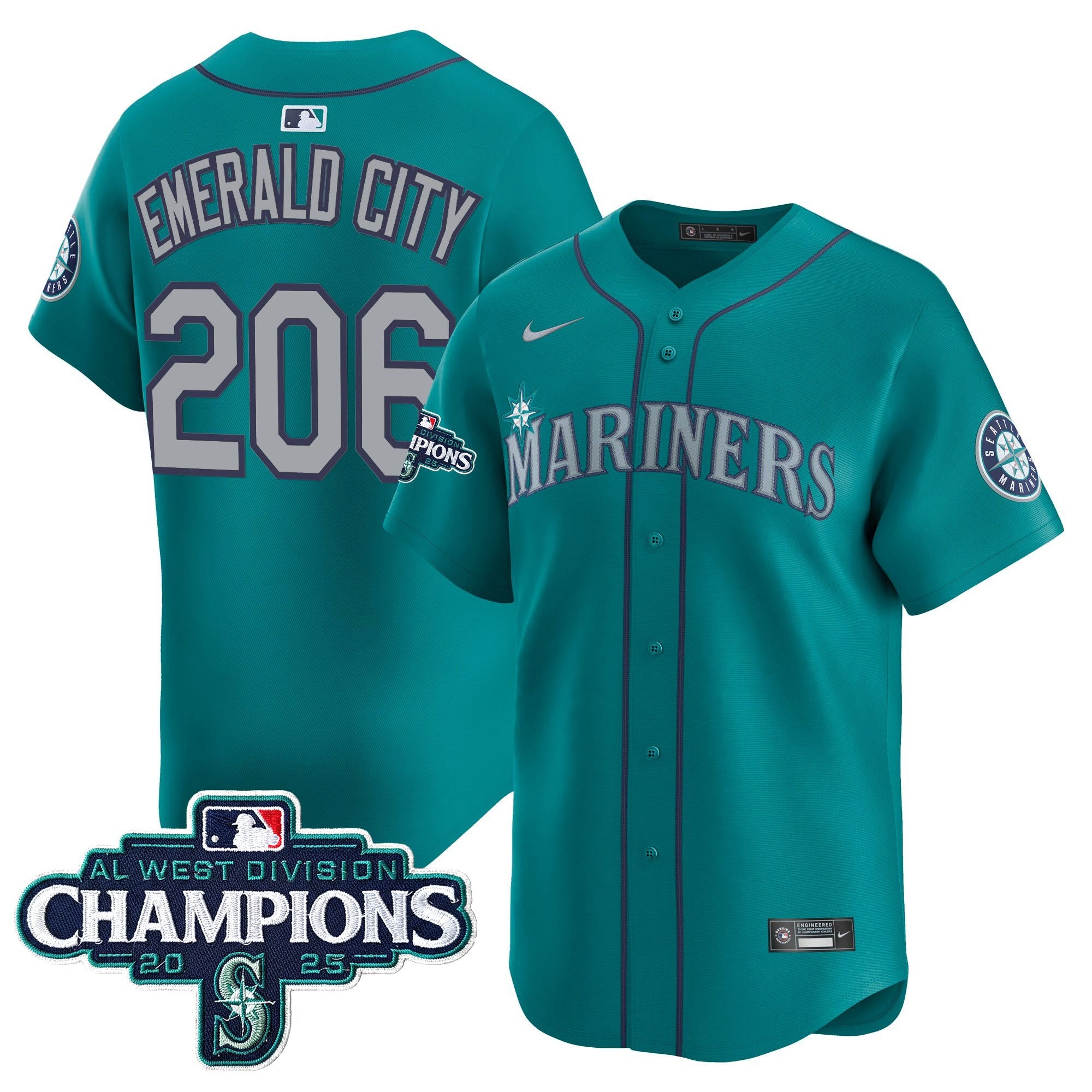 Men's Seattle Mariners 2025 AL West Division Champions Vapor Premier Jersey - All Stitched