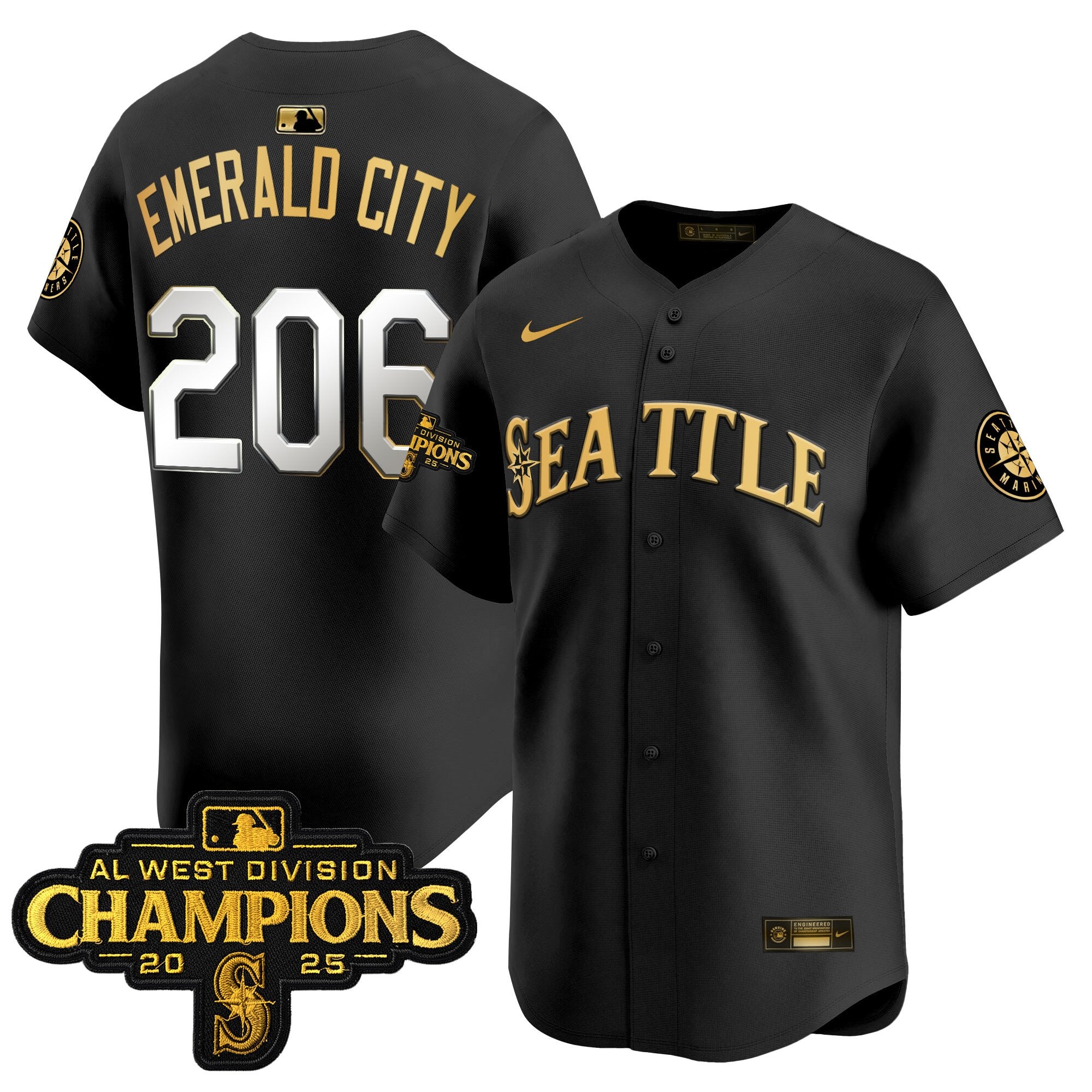 Men's Seattle Mariners 2025 AL West Division Champions Vapor Premier Jersey - All Stitched