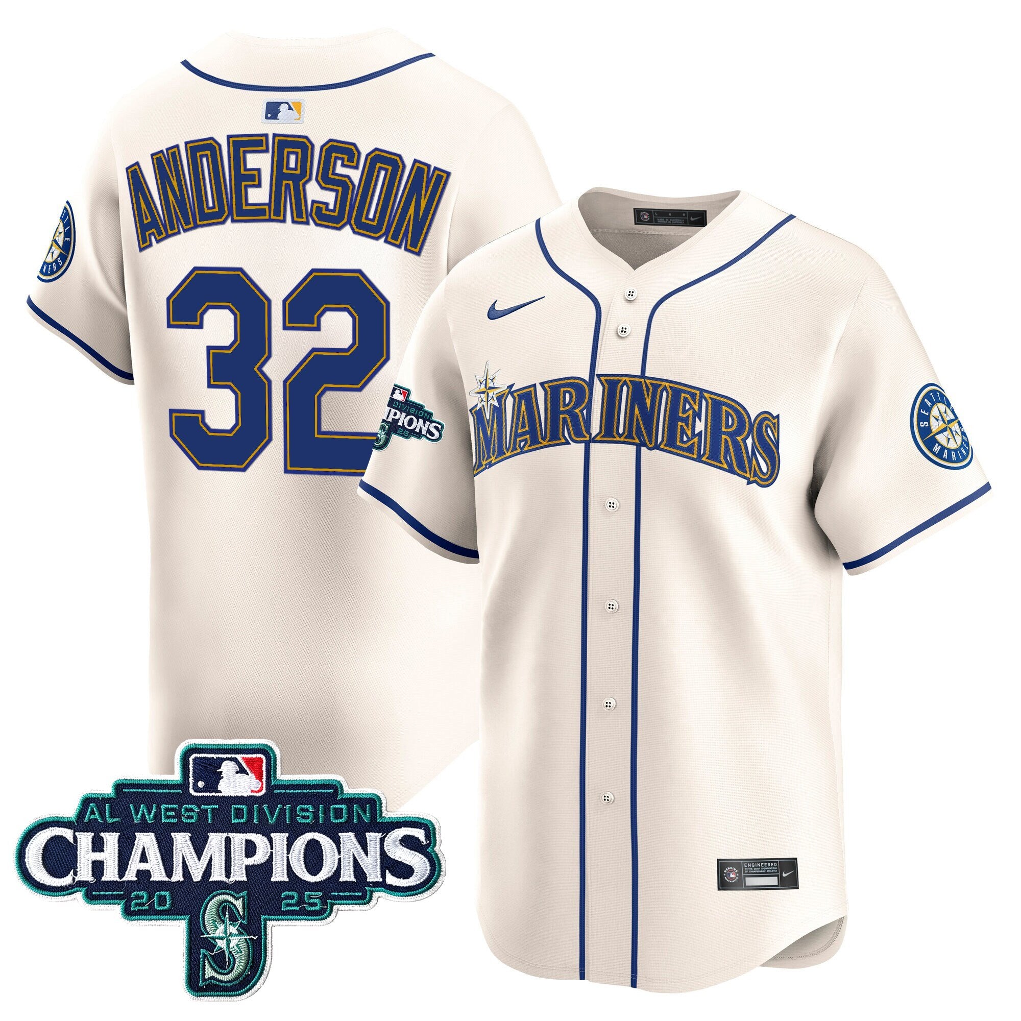 Men's Seattle Mariners 2025 AL West Division Champions Vapor Premier Jersey - All Stitched