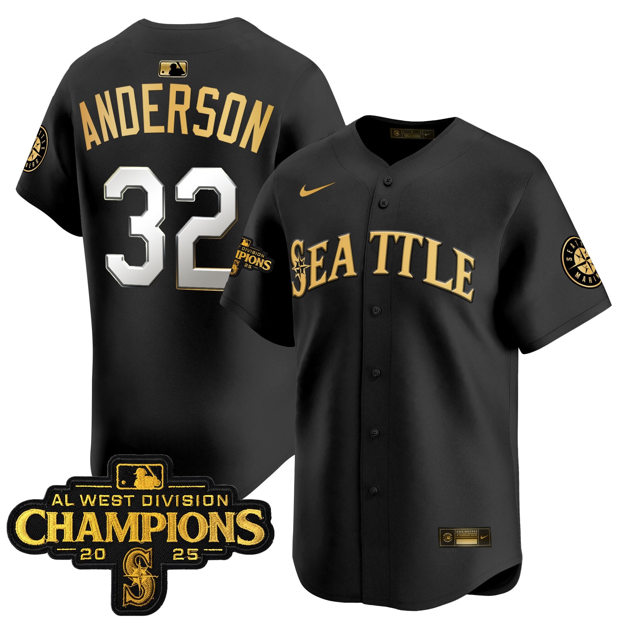 Men's Seattle Mariners 2025 AL West Division Champions Vapor Premier Jersey - All Stitched