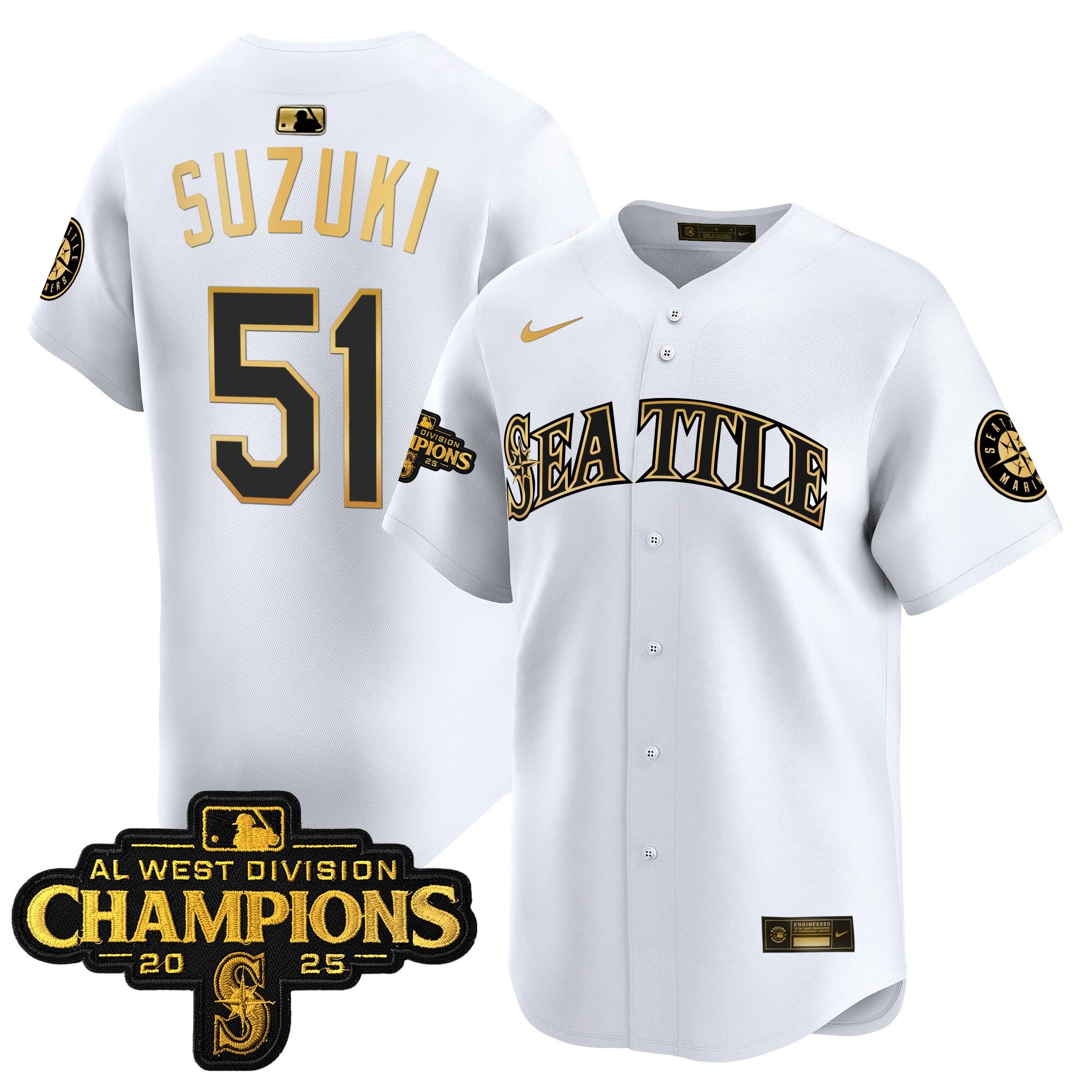 Men's Seattle Mariners 2025 AL West Division Champions Vapor Premier Jersey - All Stitched
