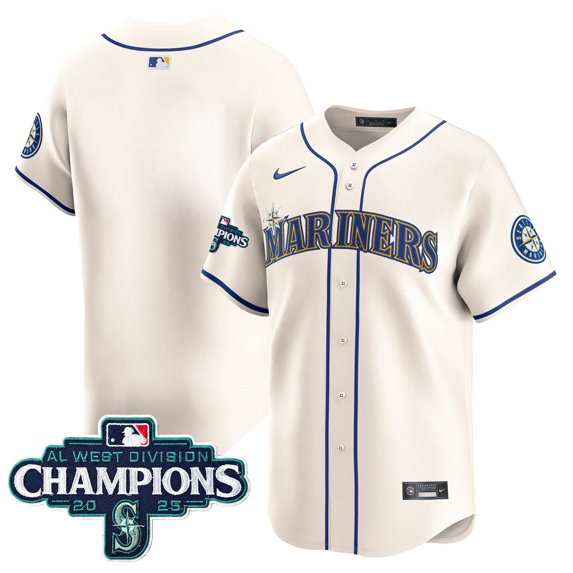 Men's Seattle Mariners 2025 AL West Division Champions Vapor Premier Jersey - All Stitched