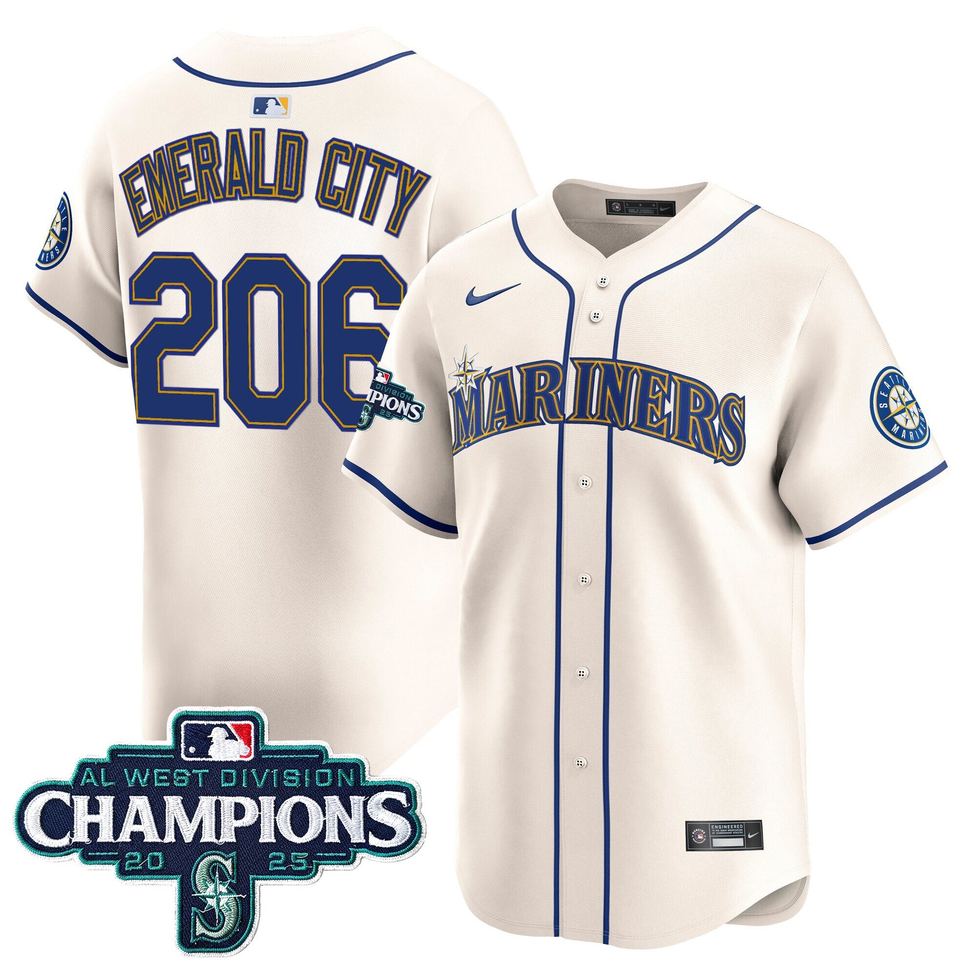 Men's Seattle Mariners 2025 AL West Division Champions Vapor Premier Jersey - All Stitched