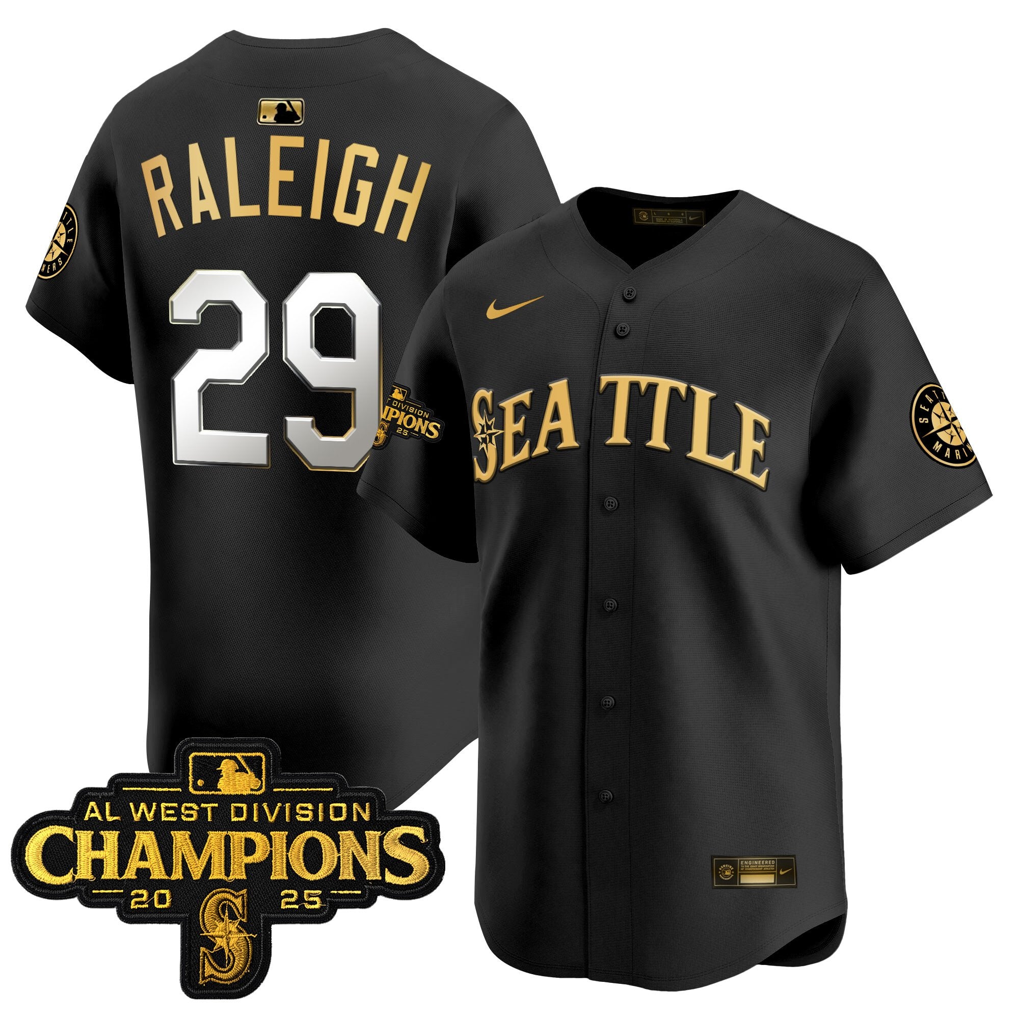 Men's Seattle Mariners 2025 AL West Division Champions Vapor Premier Jersey - All Stitched