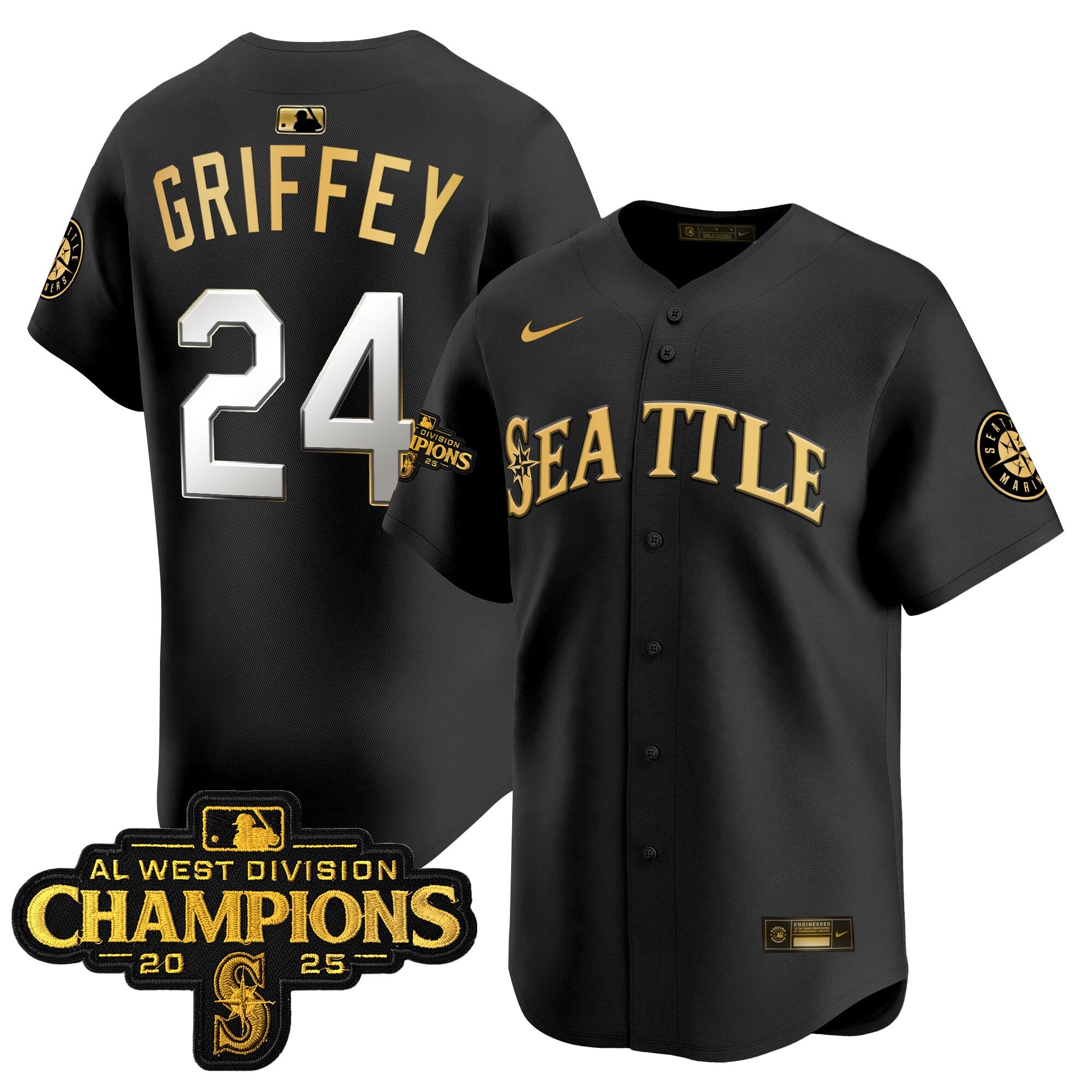 Men's Seattle Mariners 2025 AL West Division Champions Vapor Premier Jersey - All Stitched