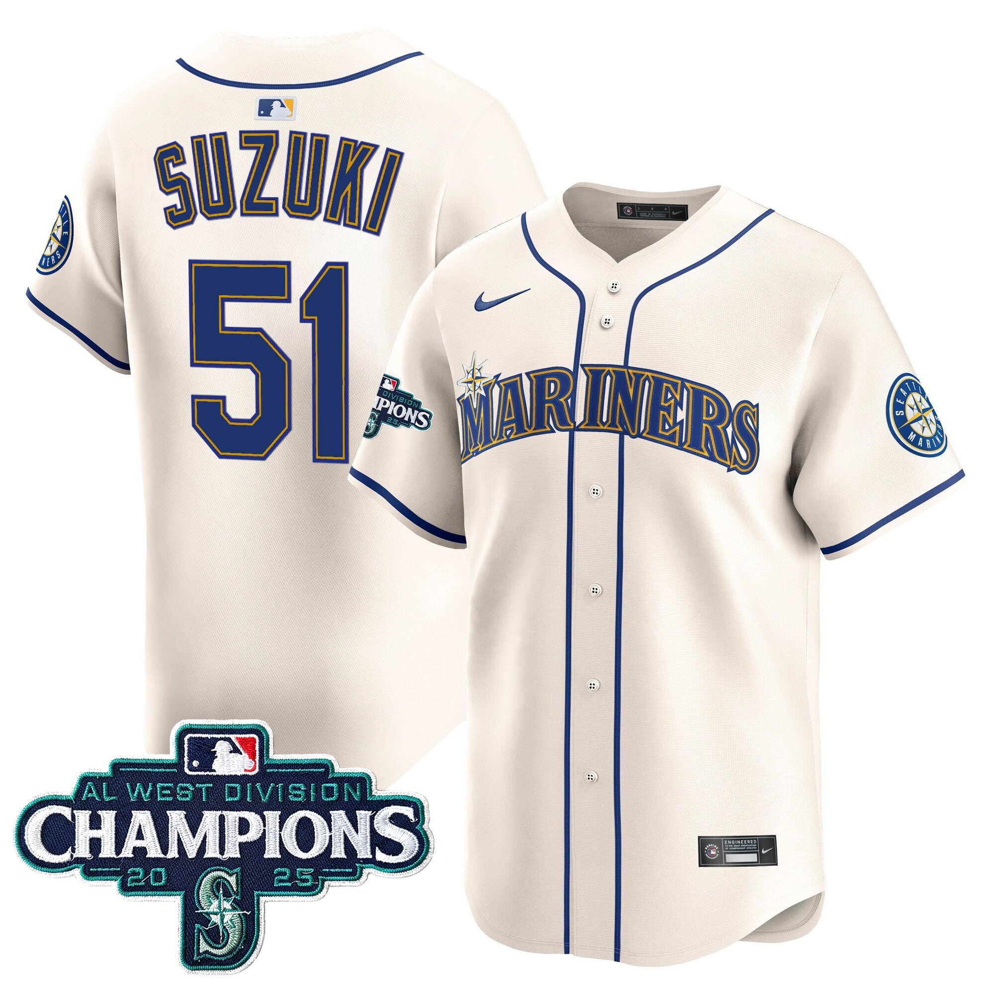 Men's Seattle Mariners 2025 AL West Division Champions Vapor Premier Jersey - All Stitched