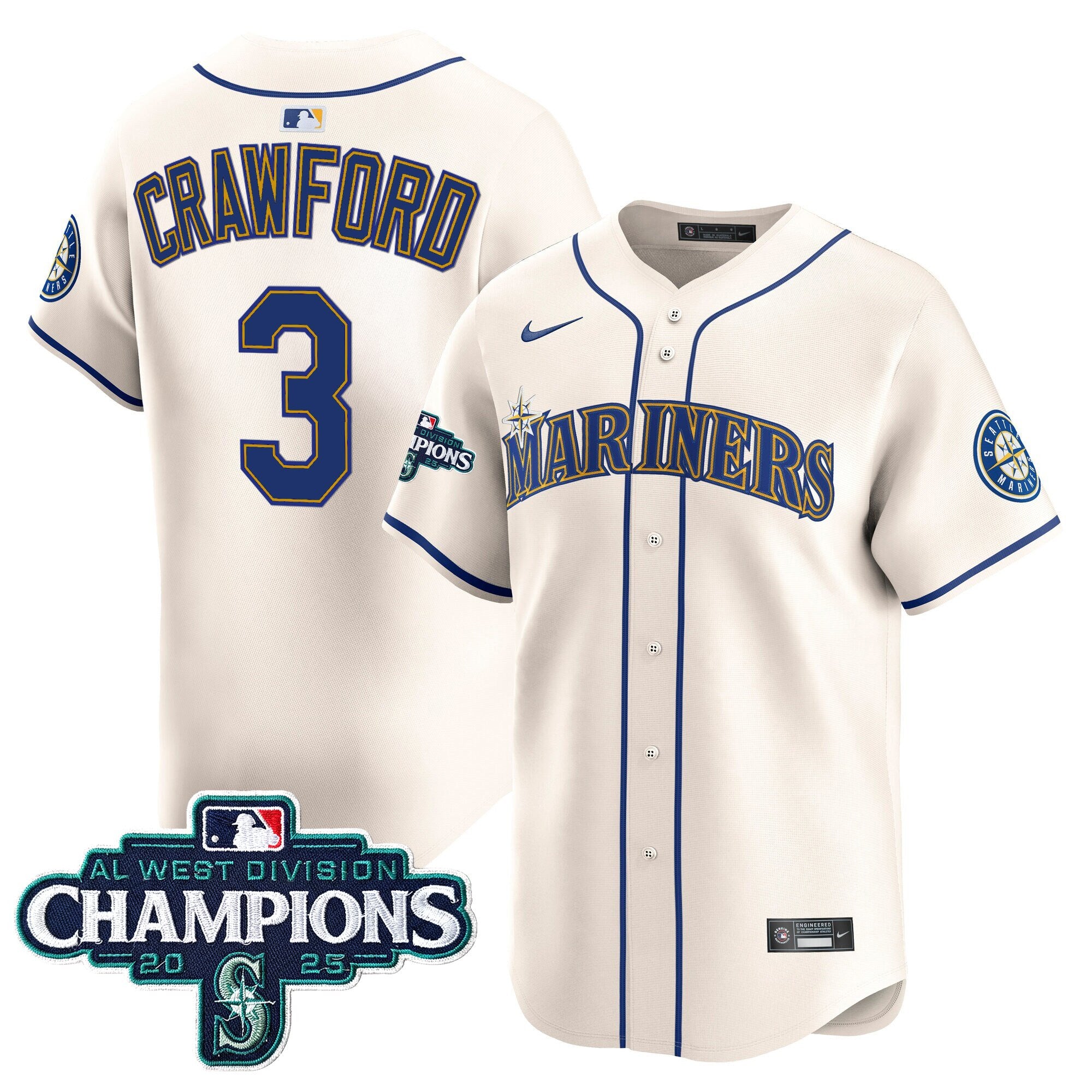 Men's Seattle Mariners 2025 AL West Division Champions Vapor Premier Jersey - All Stitched