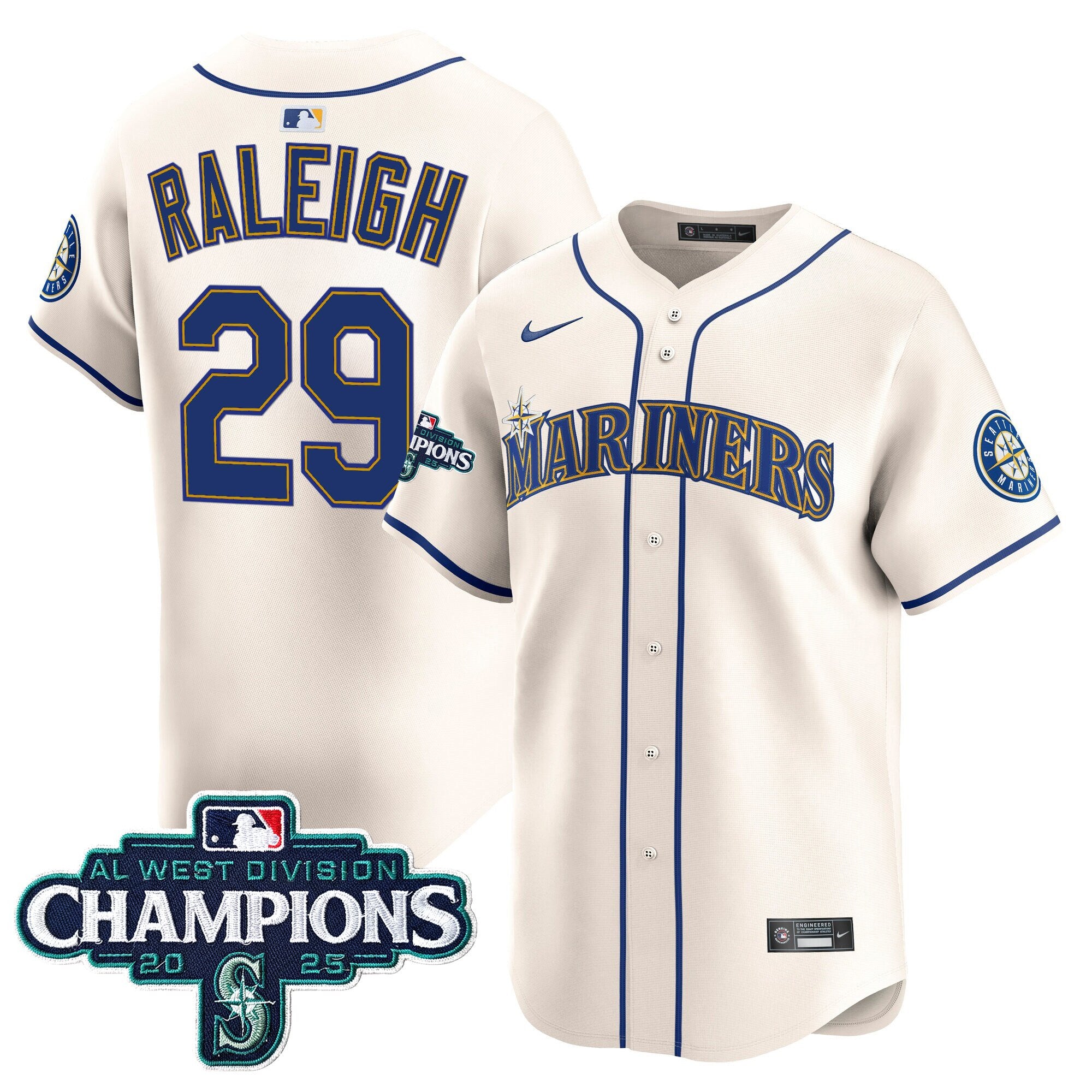 Men's Seattle Mariners 2025 AL West Division Champions Vapor Premier Jersey - All Stitched