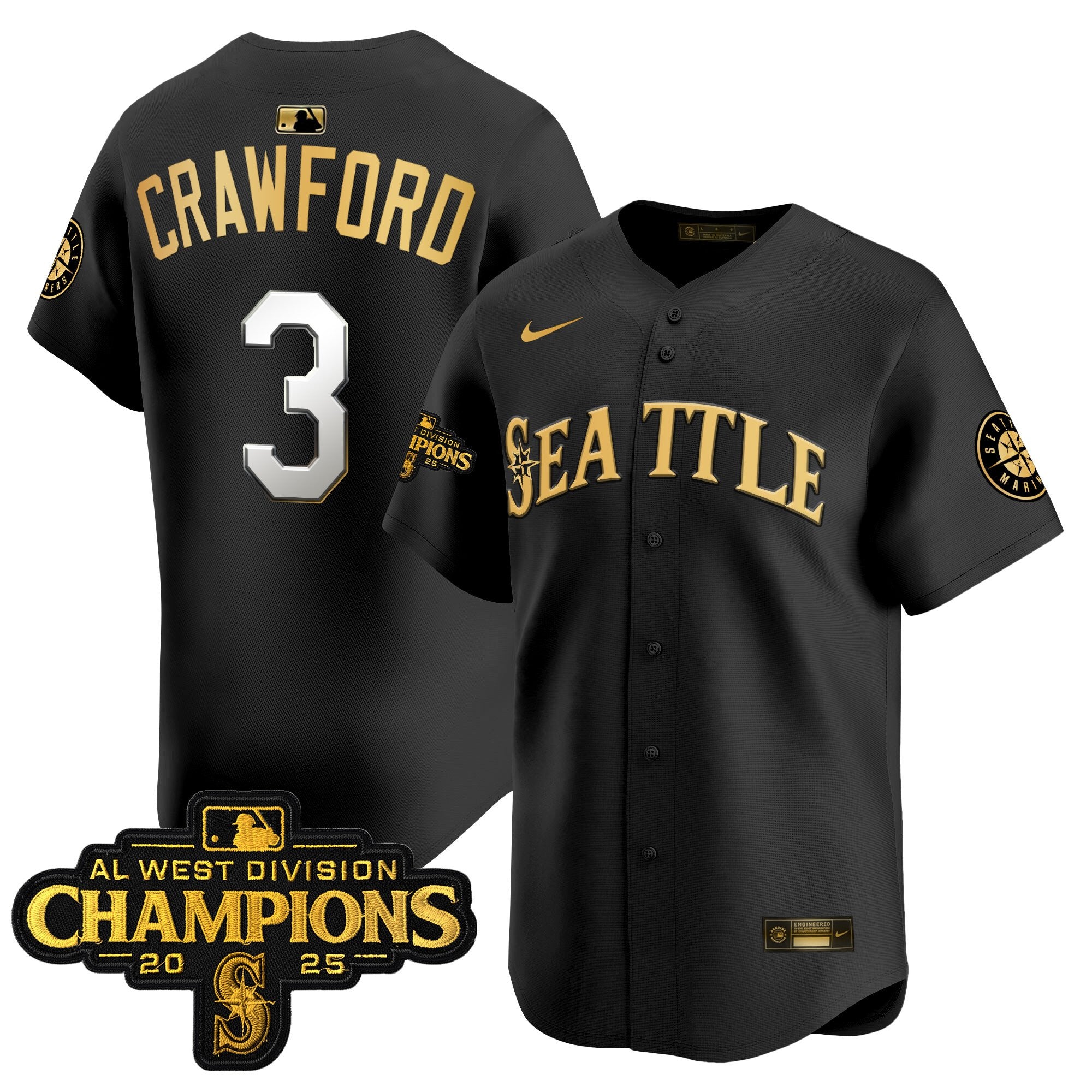 Men's Seattle Mariners 2025 AL West Division Champions Vapor Premier Jersey - All Stitched