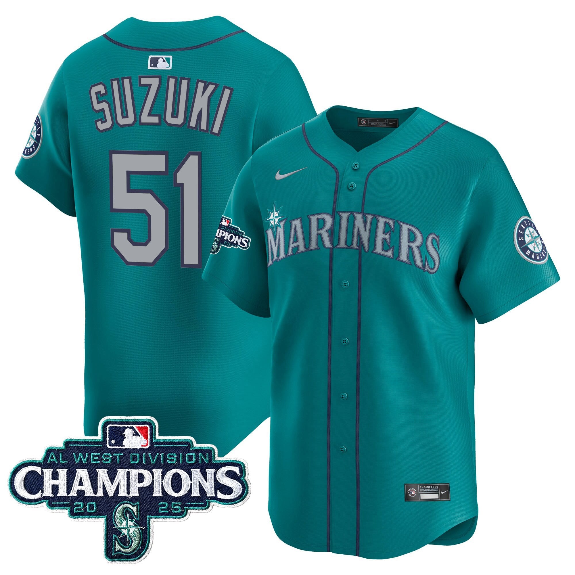 Men's Seattle Mariners 2025 AL West Division Champions Vapor Premier Jersey - All Stitched