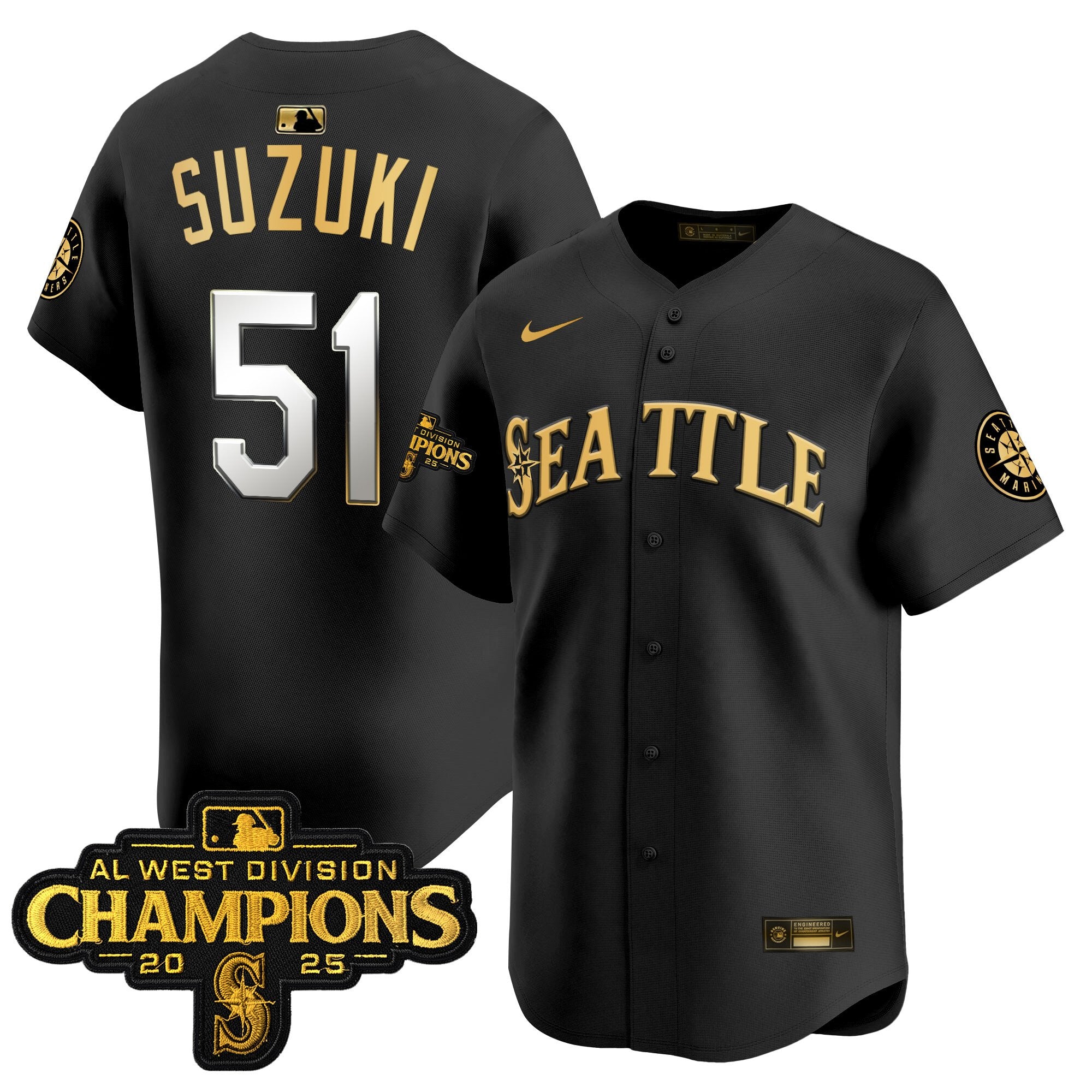 Men's Seattle Mariners 2025 AL West Division Champions Vapor Premier Jersey - All Stitched