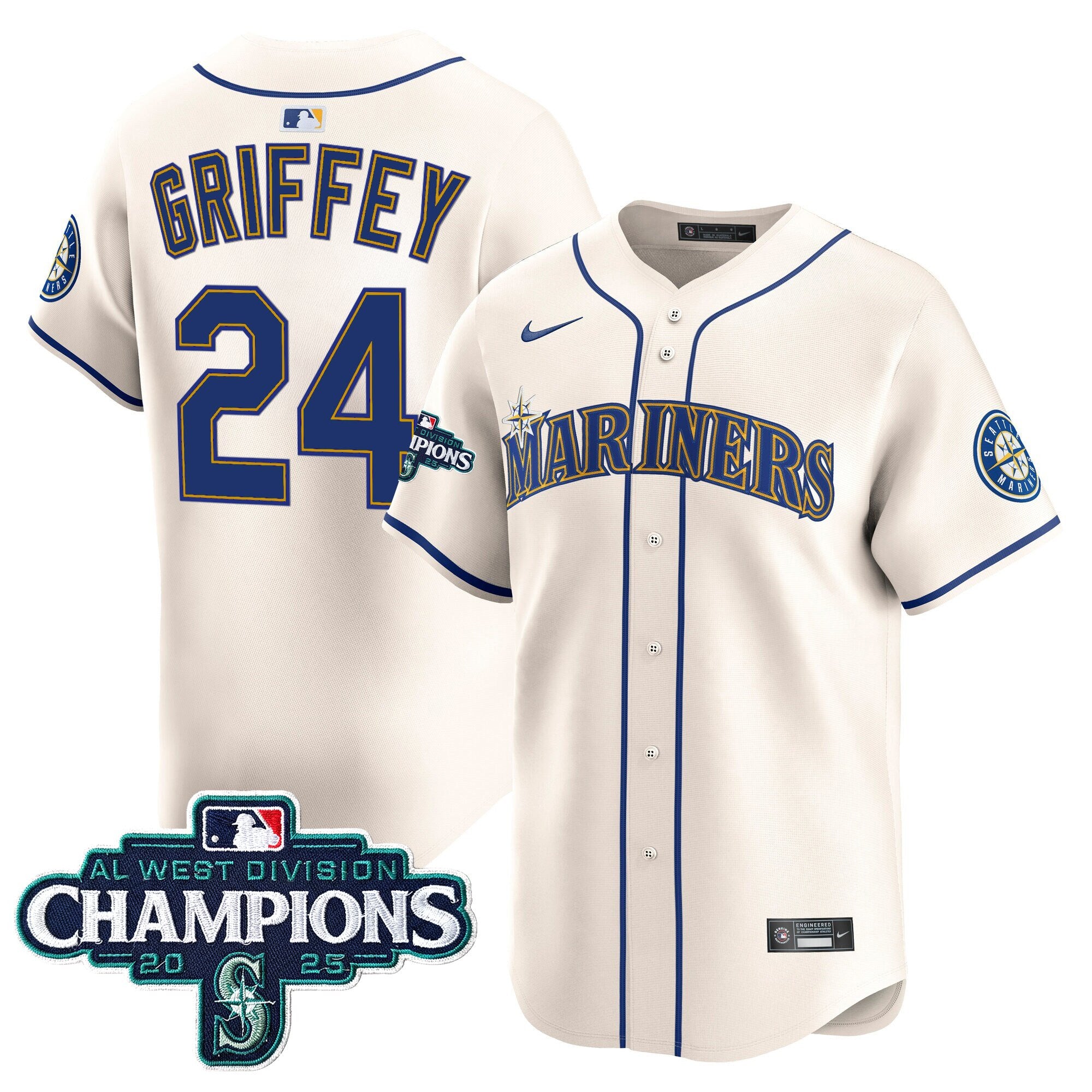 Men's Seattle Mariners 2025 AL West Division Champions Vapor Premier Jersey - All Stitched