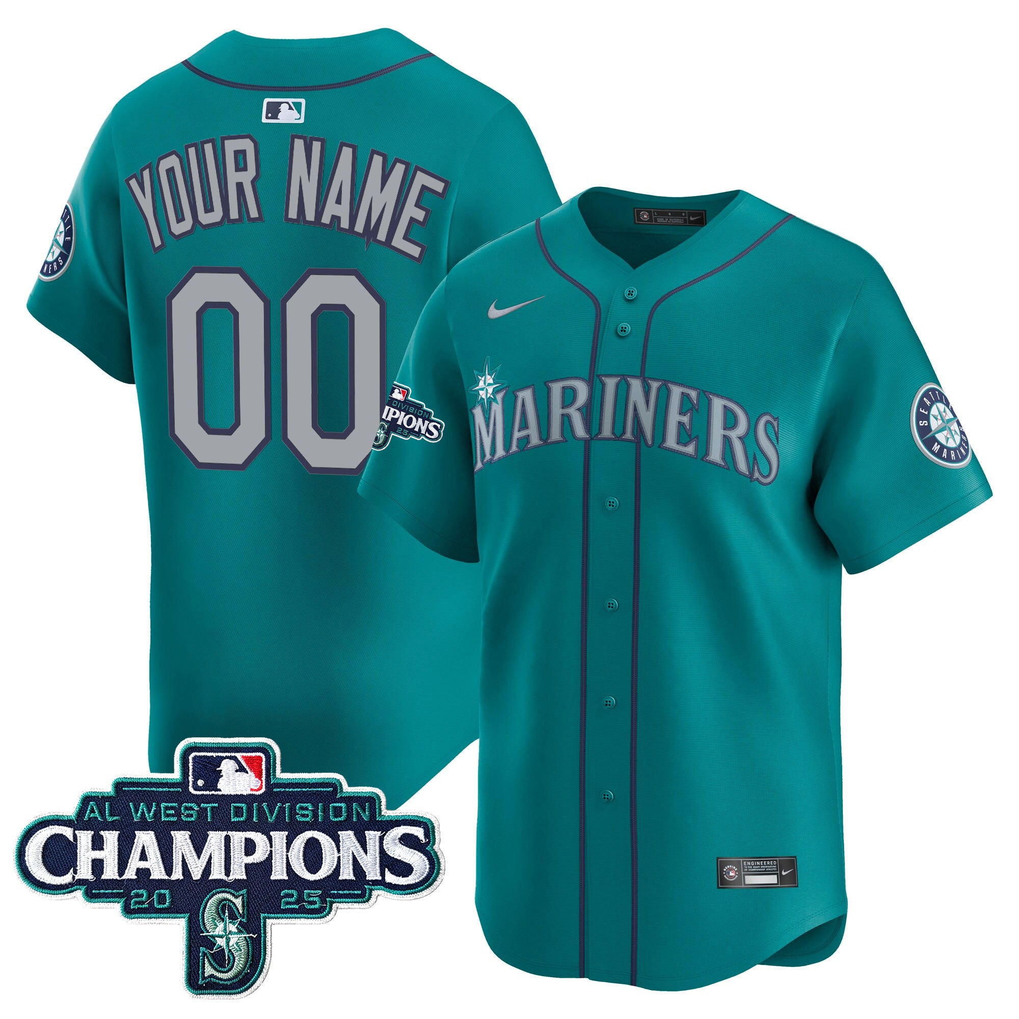 Seattle Mariners 2025 AL West Division Champions Vapor Premier Custom Jersey - All Stitched