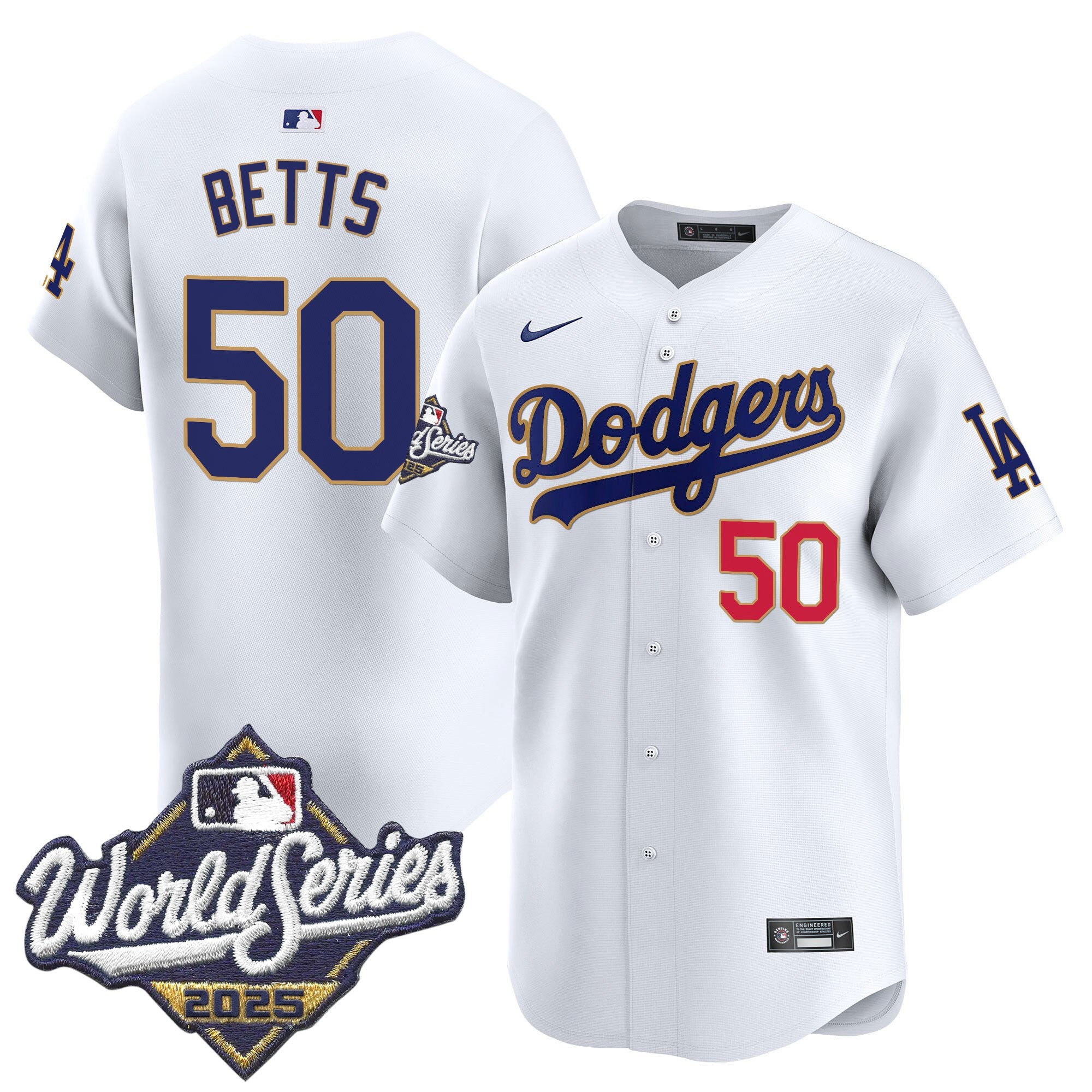 Men's Dodgers 2025 World Series Gold Trim Vapor Premier Limited Jersey - All Stitched