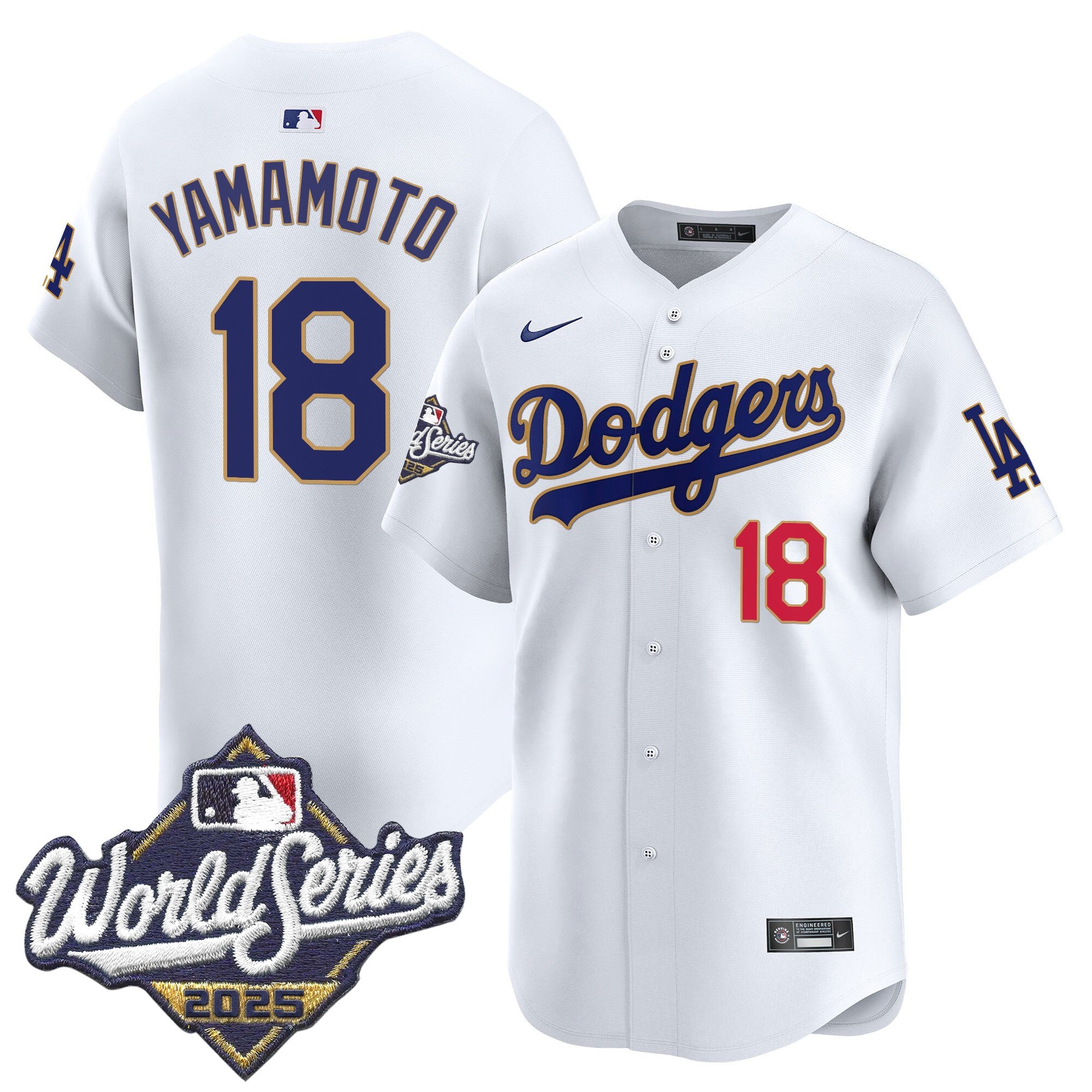 Men's Dodgers 2025 World Series Gold Trim Vapor Premier Limited Jersey - All Stitched