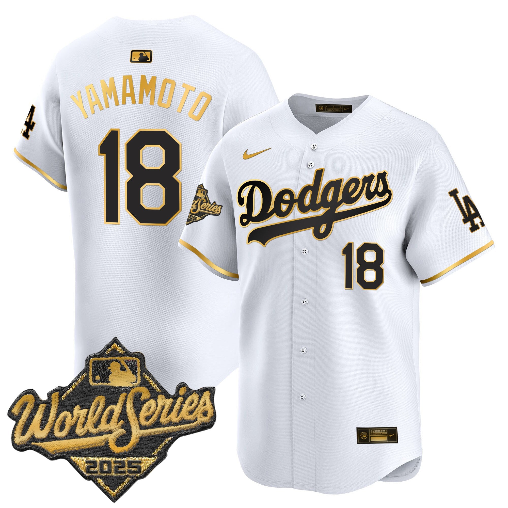 Men's Dodgers 2025 World Series Gold Trim Vapor Premier Limited Jersey - All Stitched